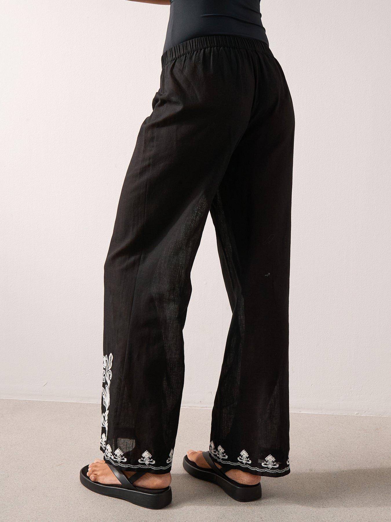 Image 2 of 7 of The Very Collection Embroidered Beach Trousers - Black