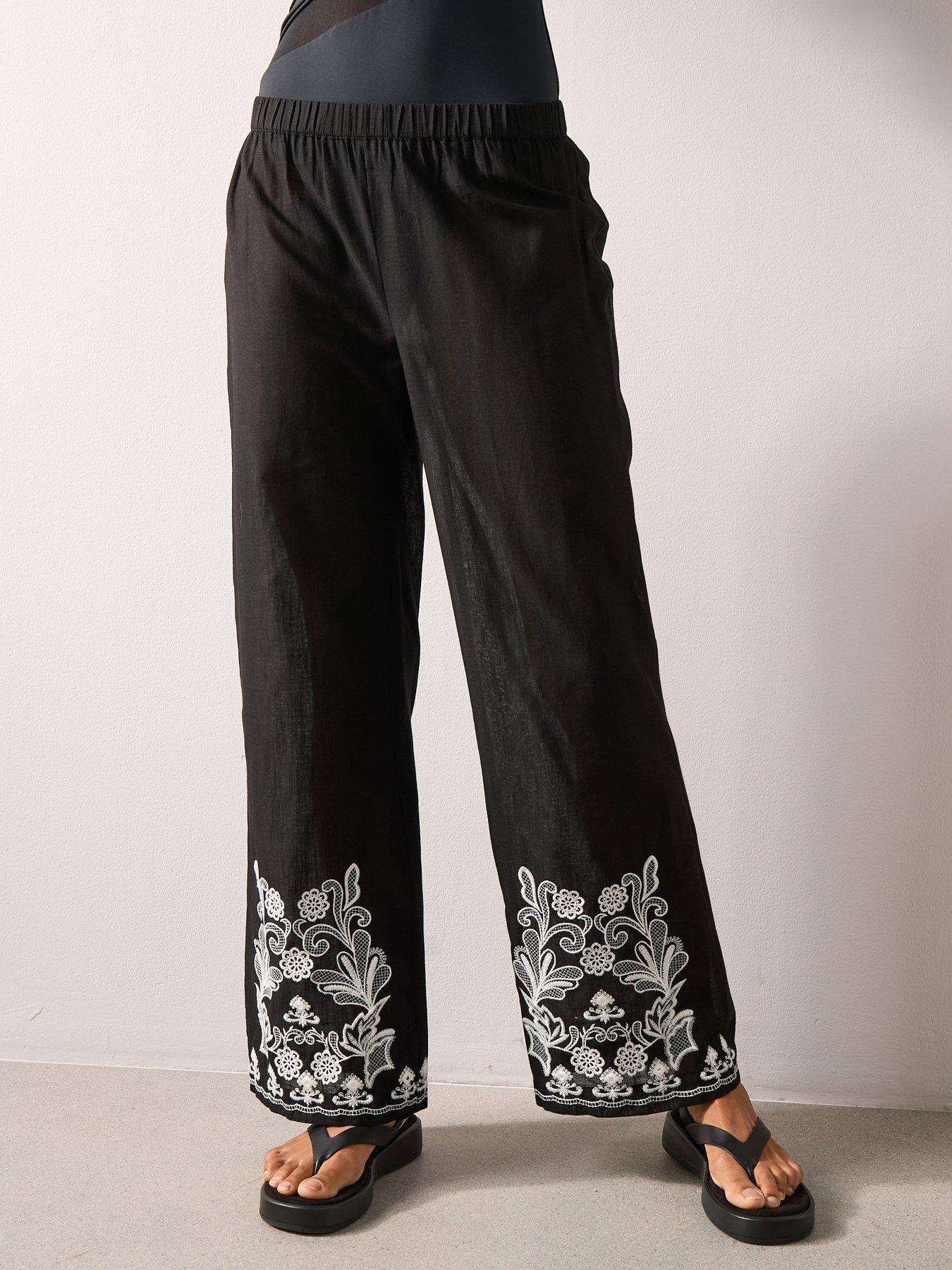 Image 4 of 7 of The Very Collection Embroidered Beach Trousers - Black