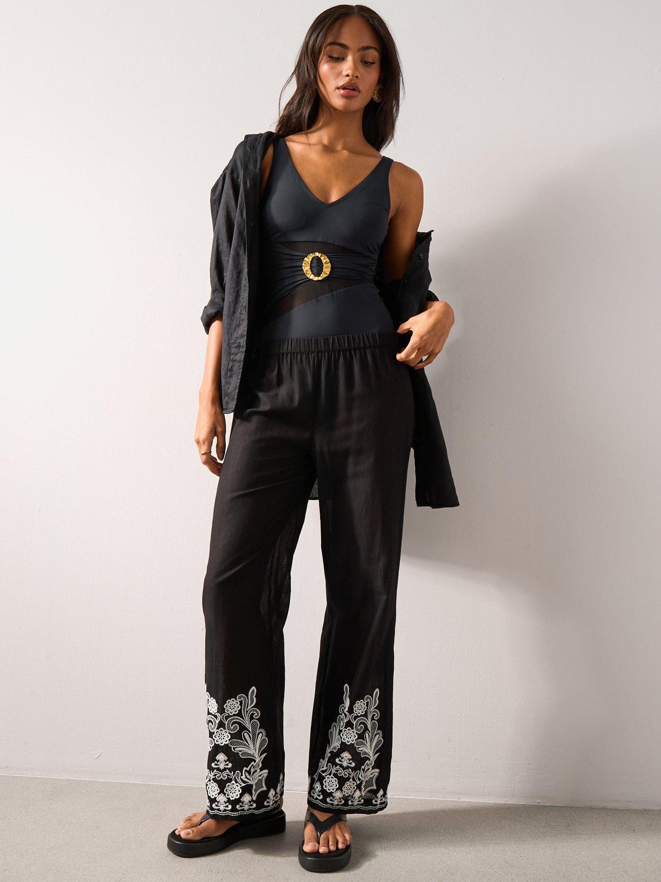 Image 5 of 7 of The Very Collection Embroidered Beach Trousers - Black