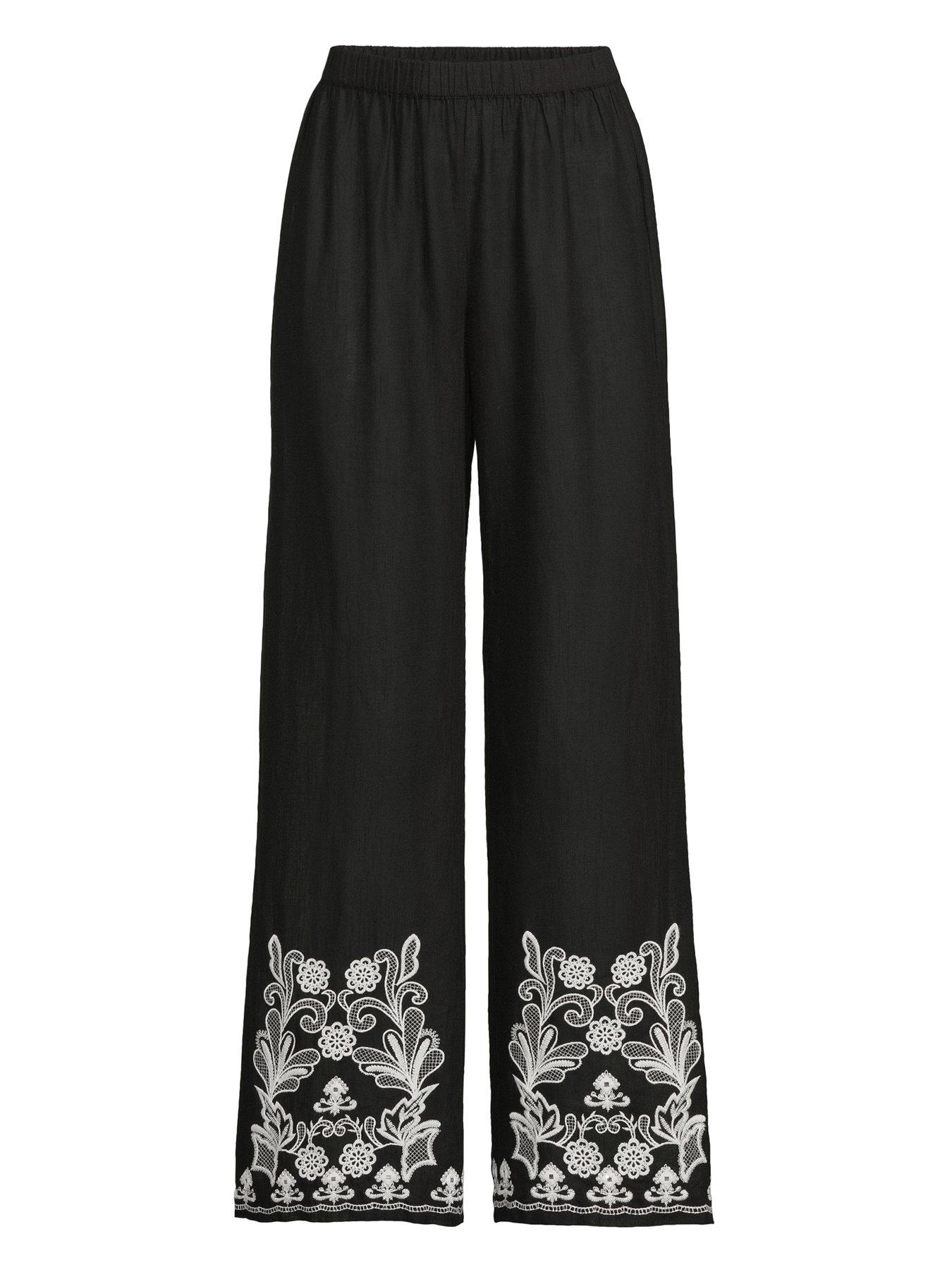 Image 7 of 7 of The Very Collection Embroidered Beach Trousers - Black
