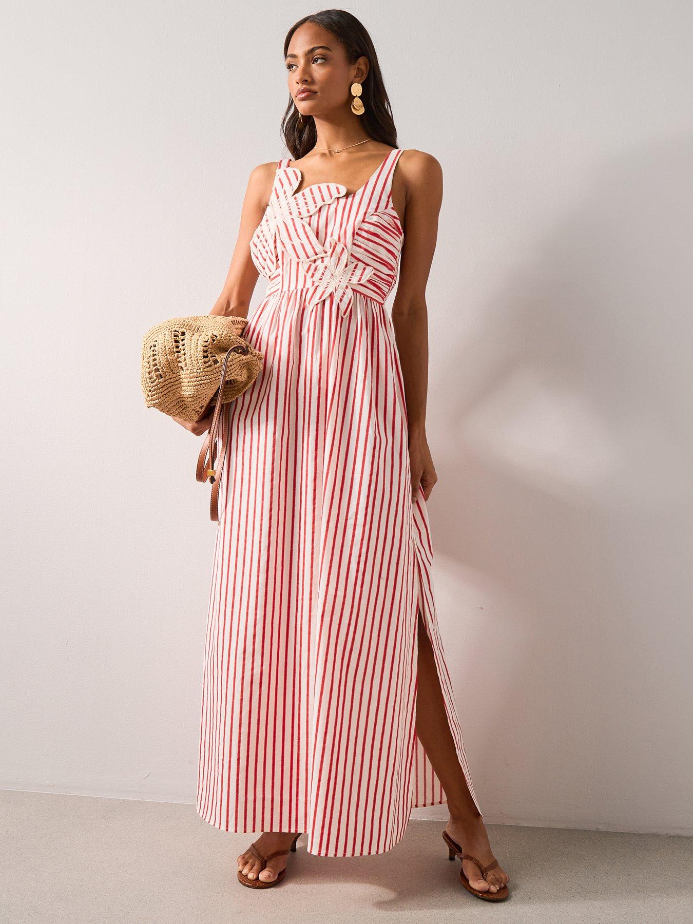 The Very Collection Floral Stripe Beach Maxi Dress - Red