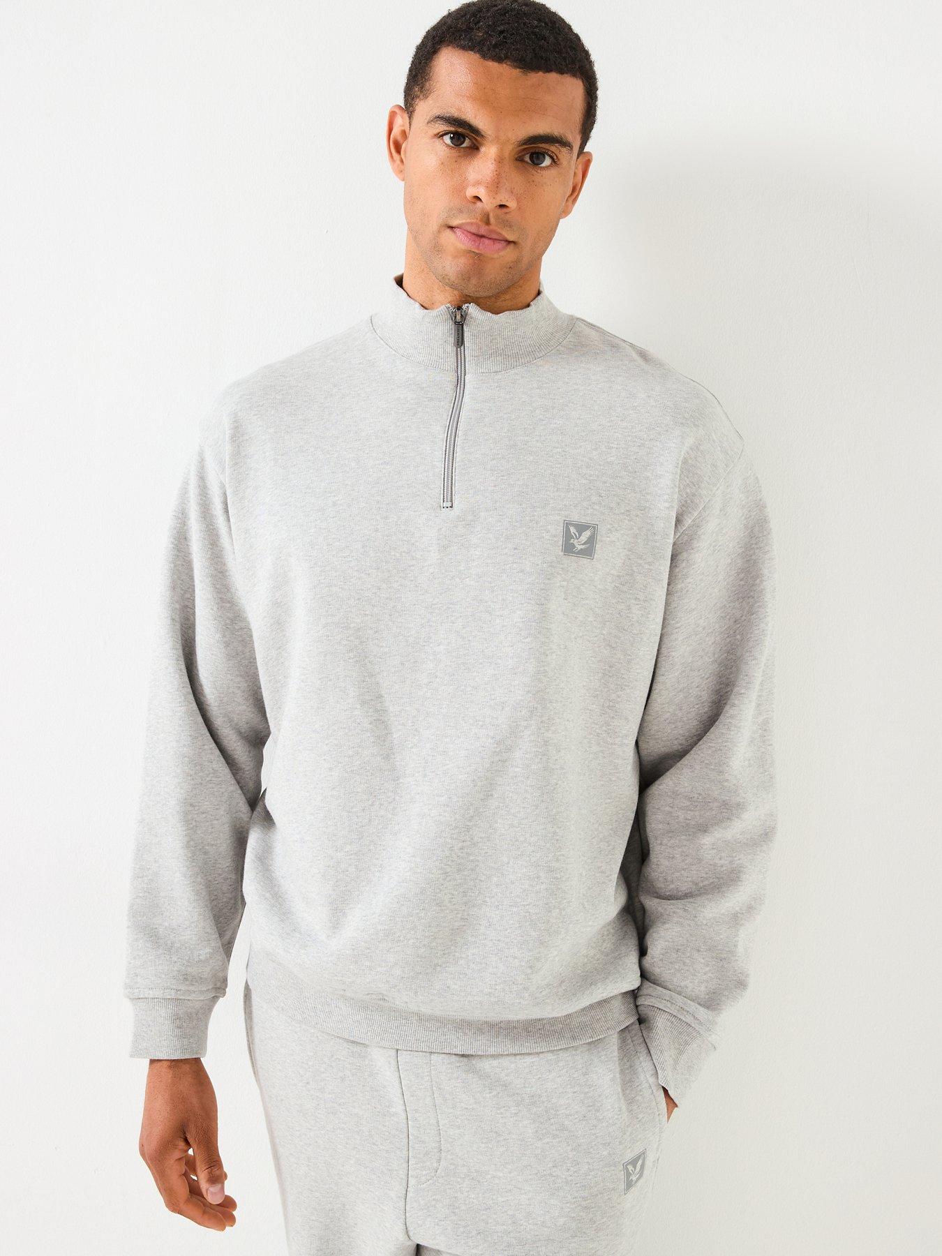 Lyle & Scott Loungewear 1/4 Zip Sweatshirt- Dark Grey - Light Grey