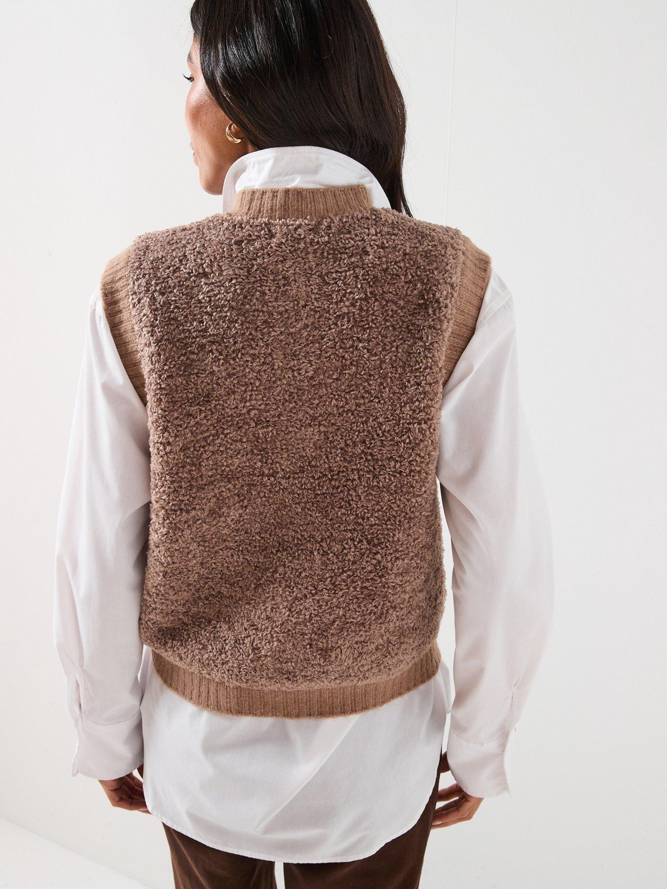 Image 2 of 6 of JDY Sleeveless Button Boucle Knit Vest - Beige