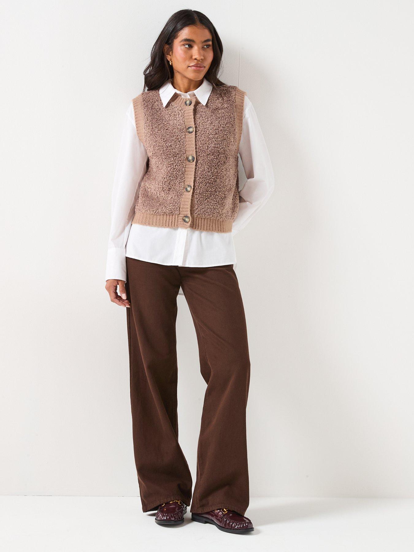 Image 3 of 6 of JDY Sleeveless Button Boucle Knit Vest - Beige