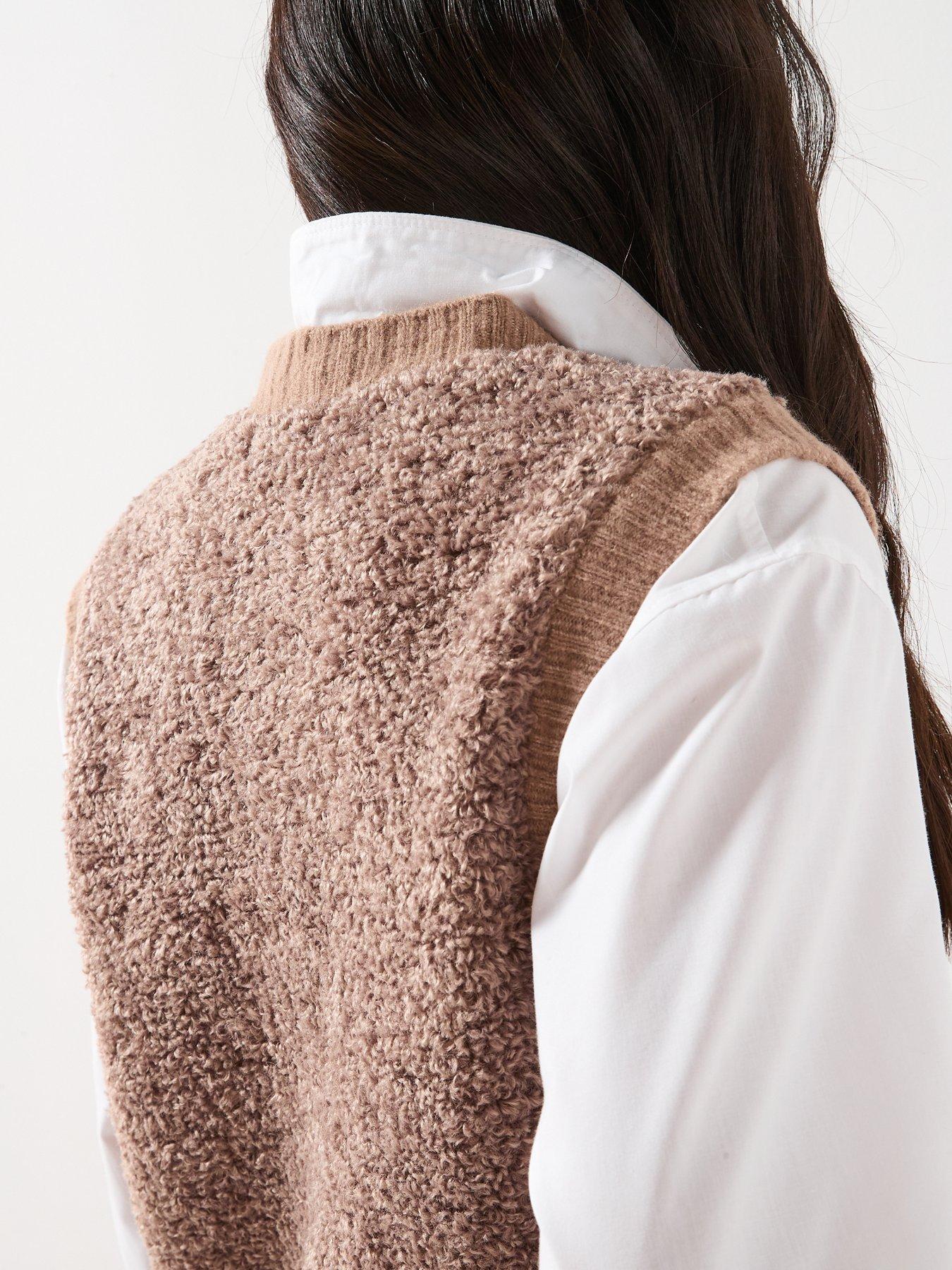Image 5 of 6 of JDY Sleeveless Button Boucle Knit Vest - Beige