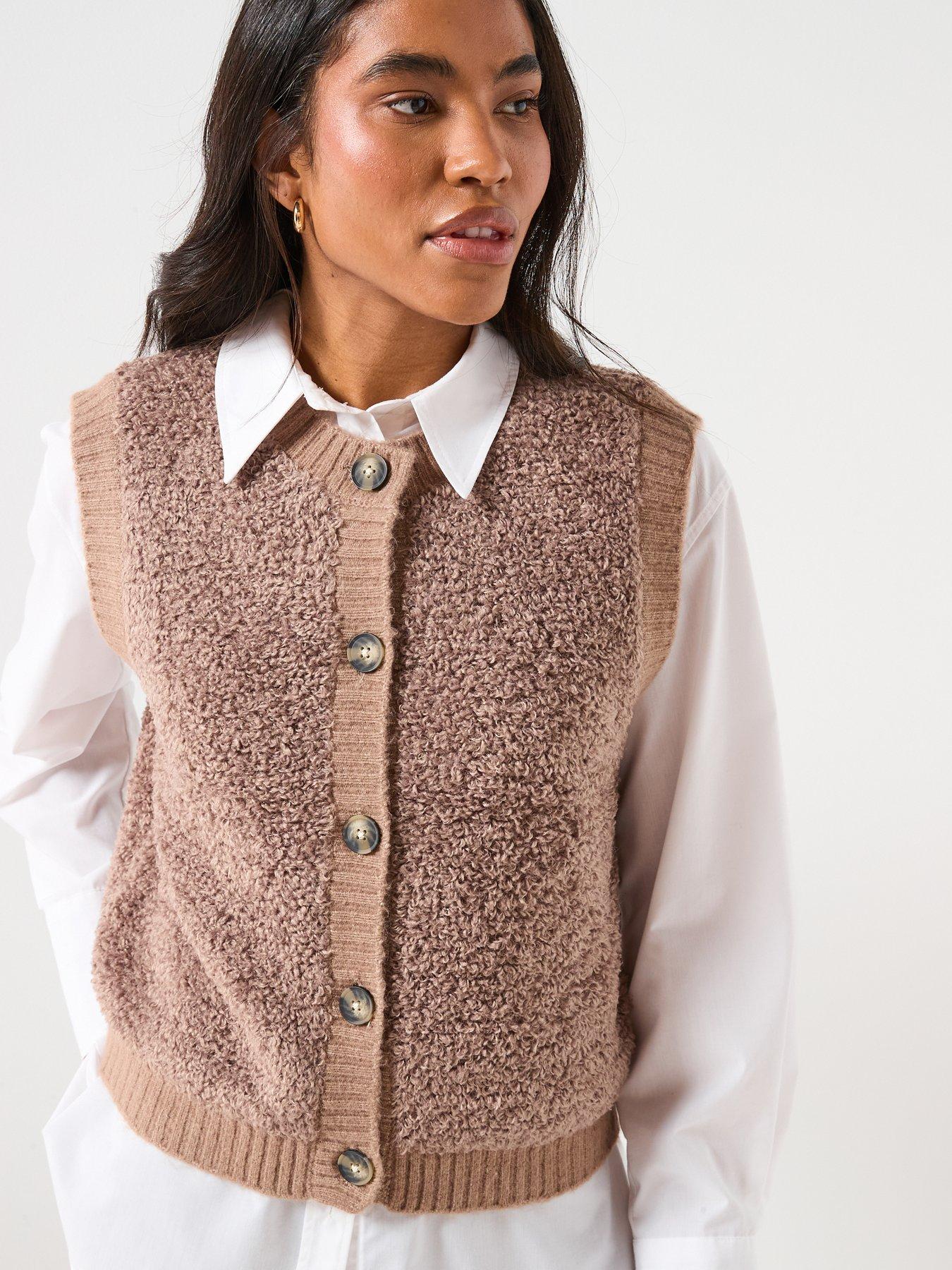 Image 6 of 6 of JDY Sleeveless Button Boucle Knit Vest - Beige