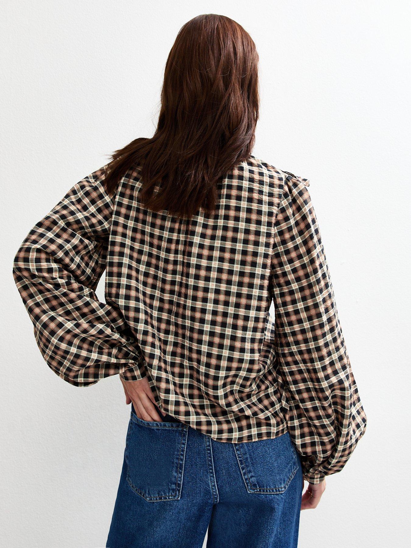 new-look-checked-frill-collar-balloon-sleeve-blouse-brownstillFront