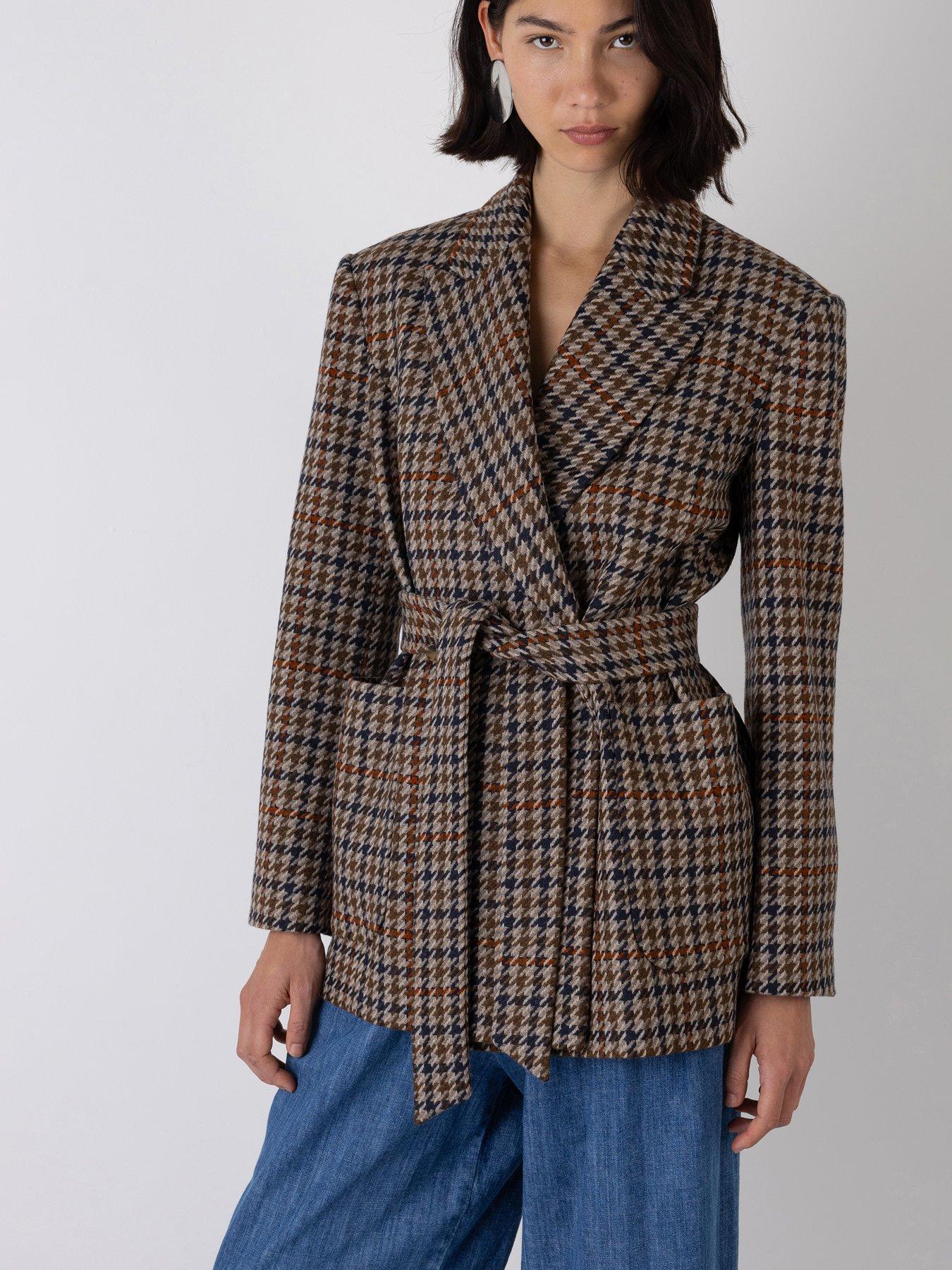 vivere-wilma-check-belted-blazer-brownback