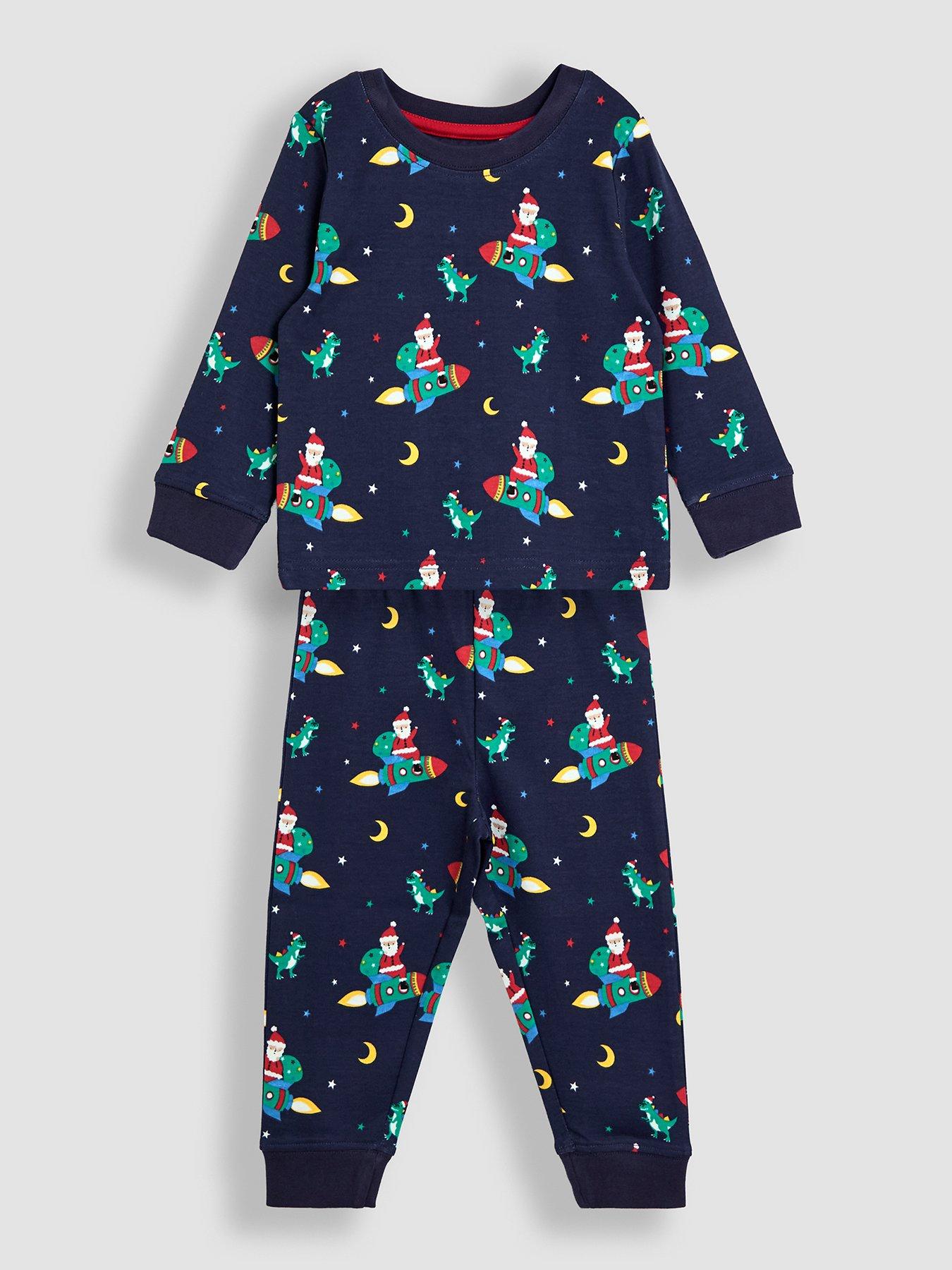 JoJo Maman Bebe Toddler Boys Glow In The Dark Christmas Space Print Pyjamas - Navy