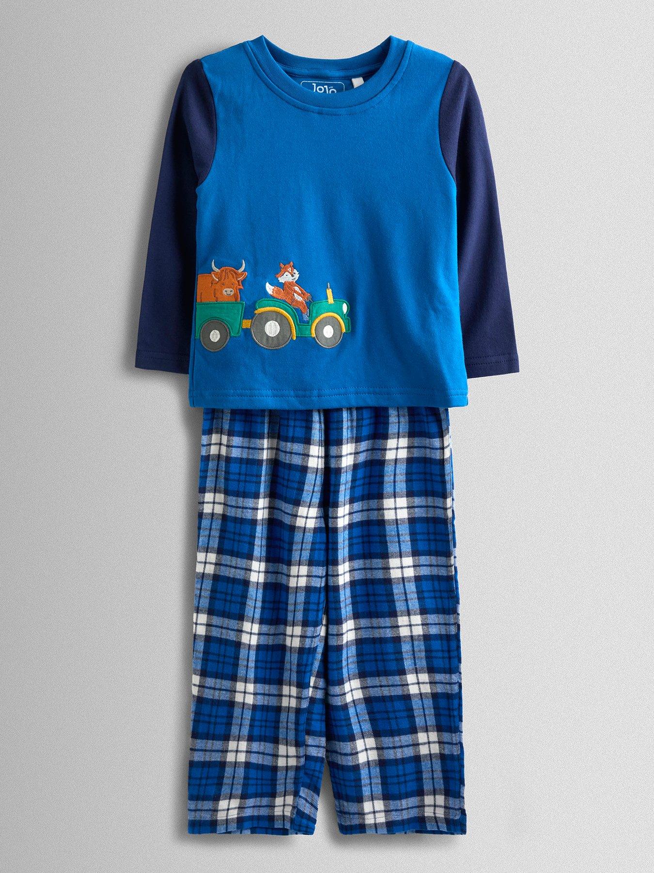 JoJo Maman Bebe Toddler Boys Tractor Applique Mix And Match Pyjamas - Navy