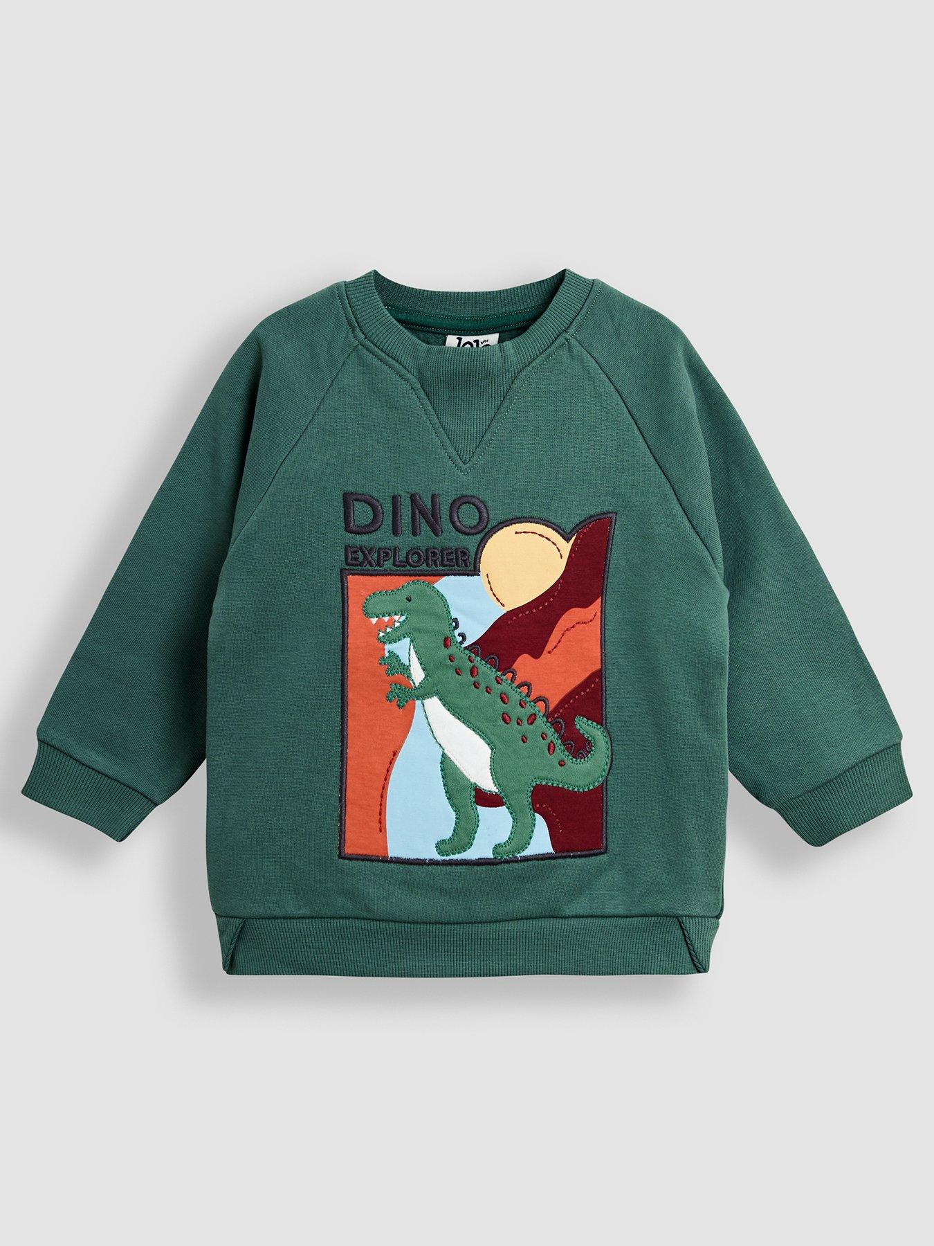 JoJo Maman Bebe Toddler Boys T-Rex Applique Sweatshirt - Khaki