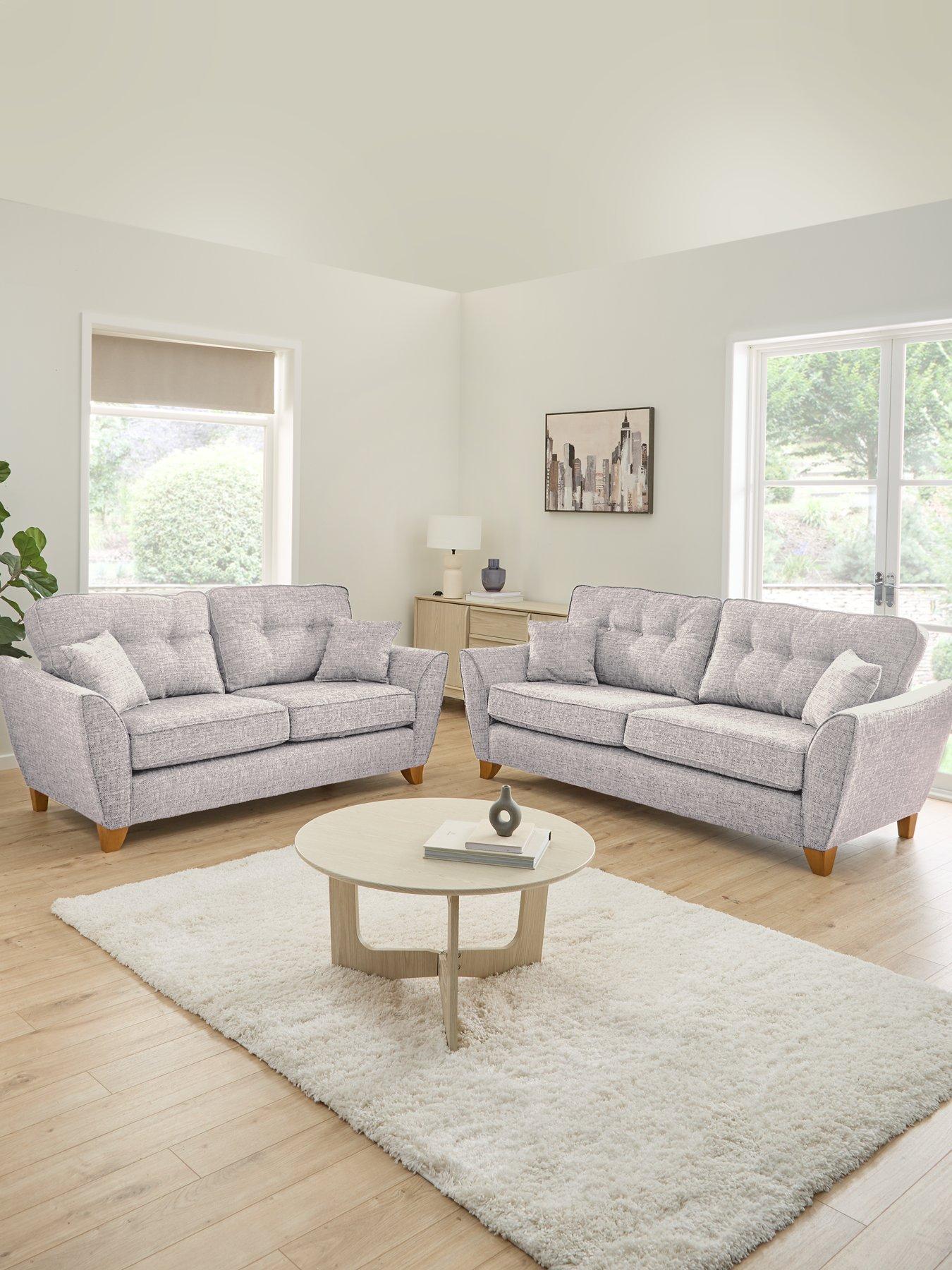 Very Home Halstow Fabric 3 Seater + 2 Seater Sofa Set (Buy  &  SAVE!) - Silver - Made to order in the UK