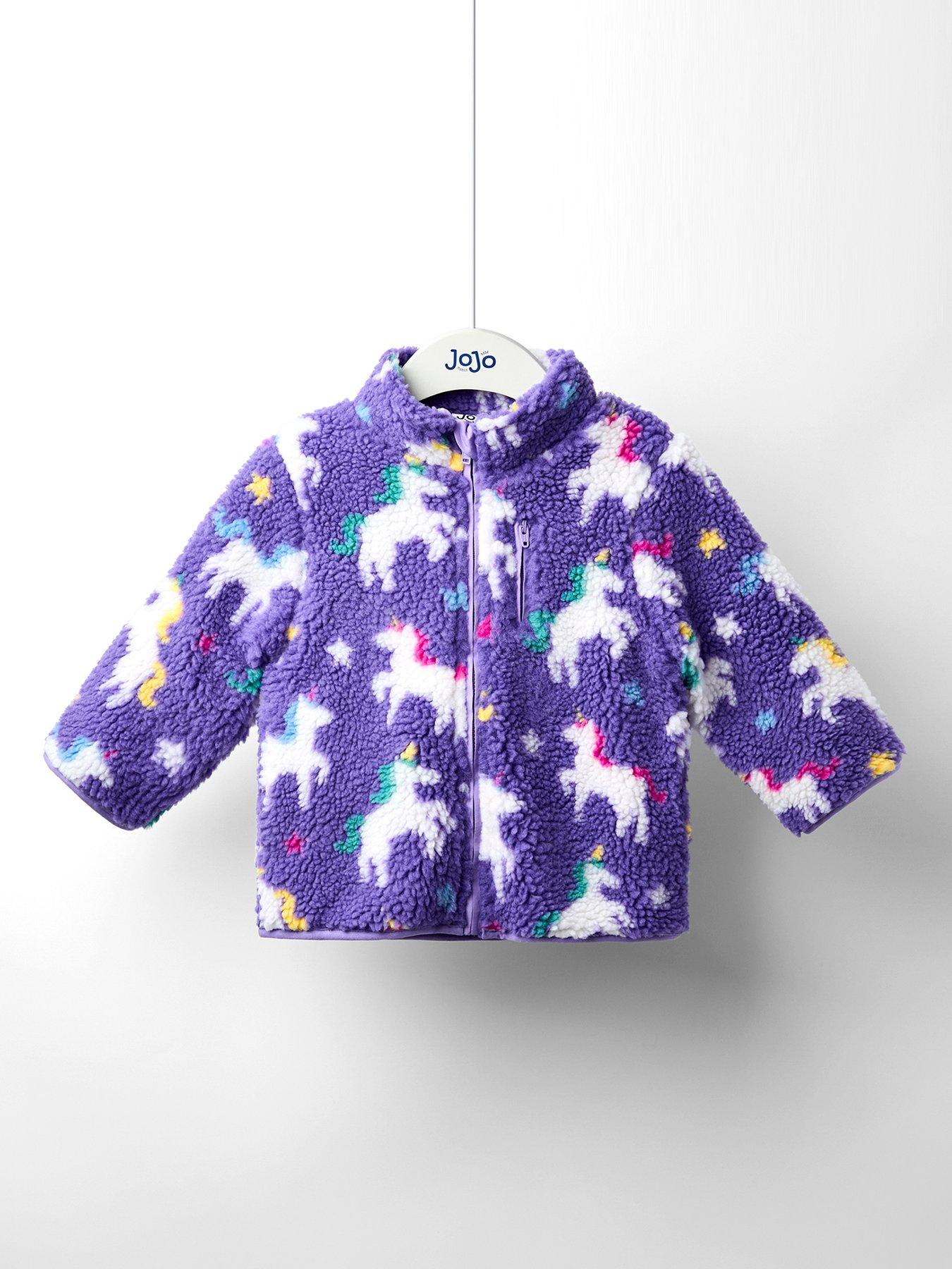 JoJo Maman Bebe Toddler Girls Unicorn Borg Fleece Jacket - Purple