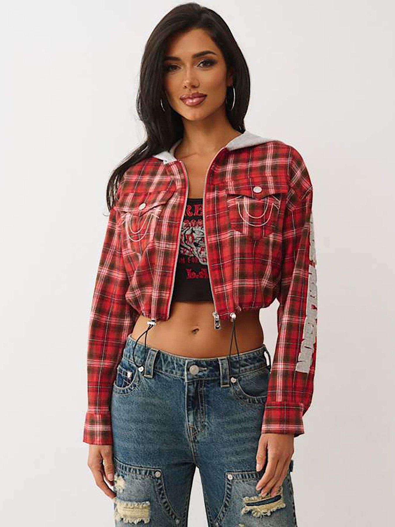 true-religion-applique-hoodie-shrunken-zip-woven-top-red