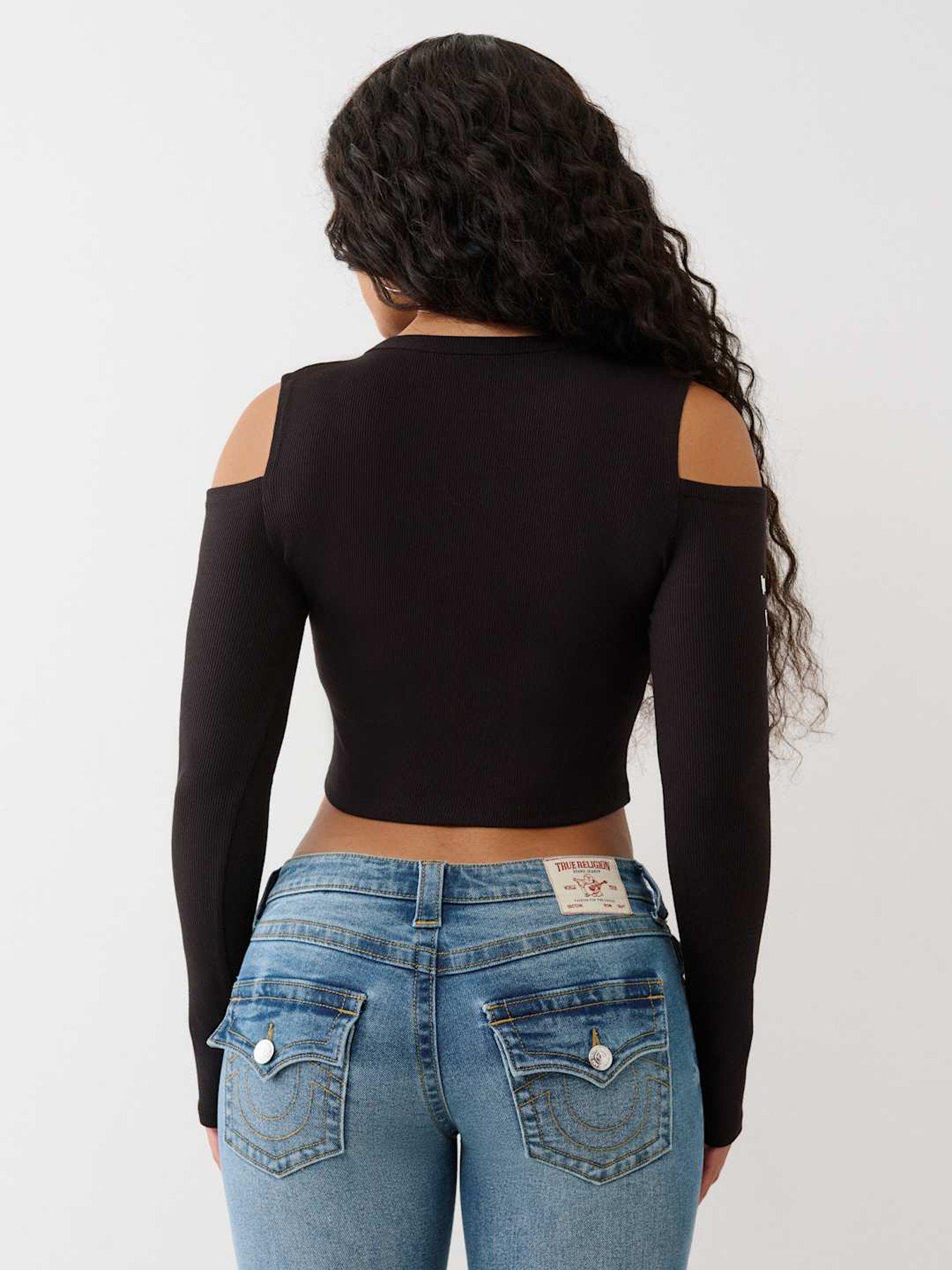 Image 2 of 5 of TRUE RELIGION Branded Cut Out Long Sleeve Top - Black