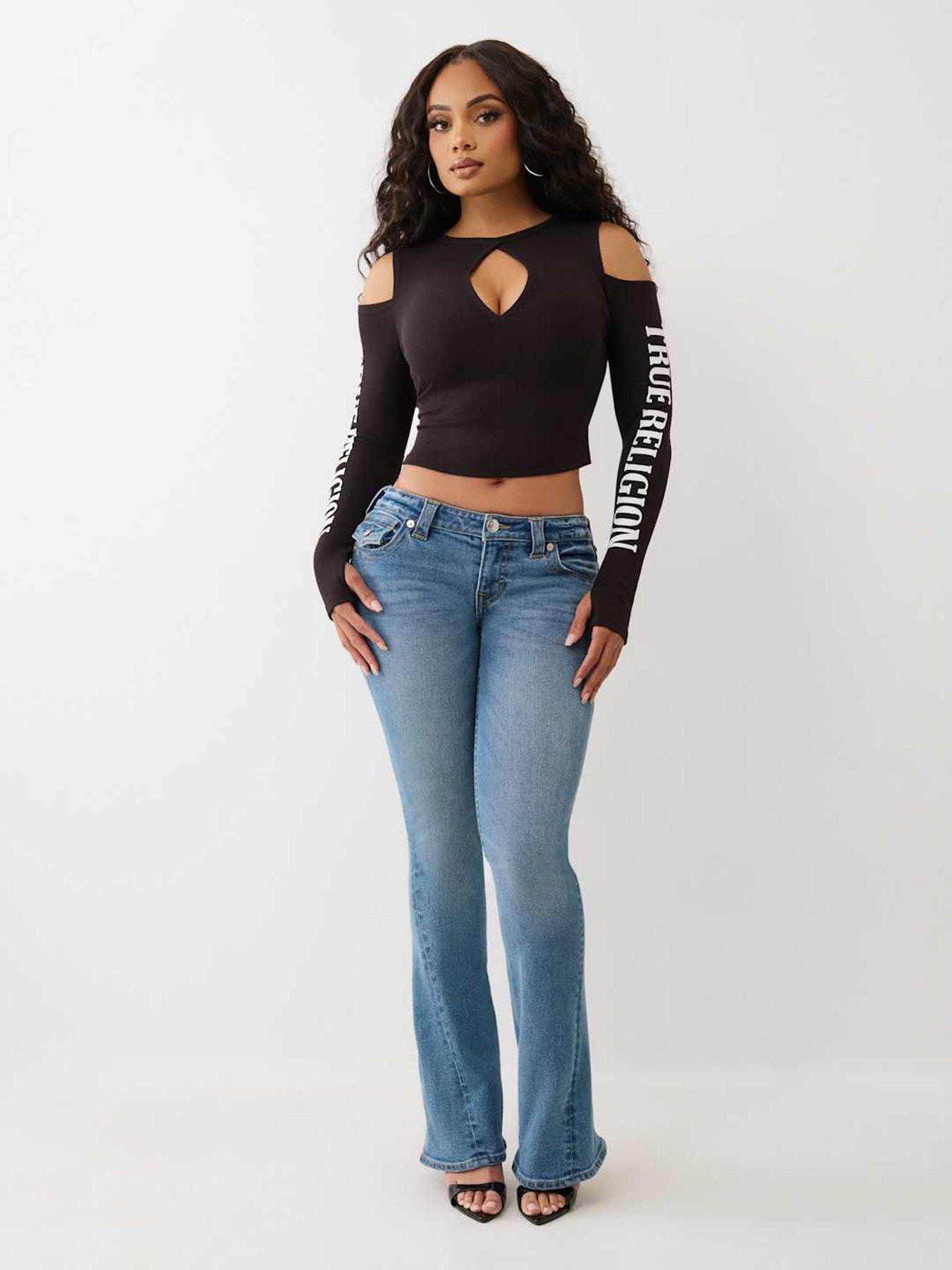 Image 3 of 5 of TRUE RELIGION Branded Cut Out Long Sleeve Top - Black