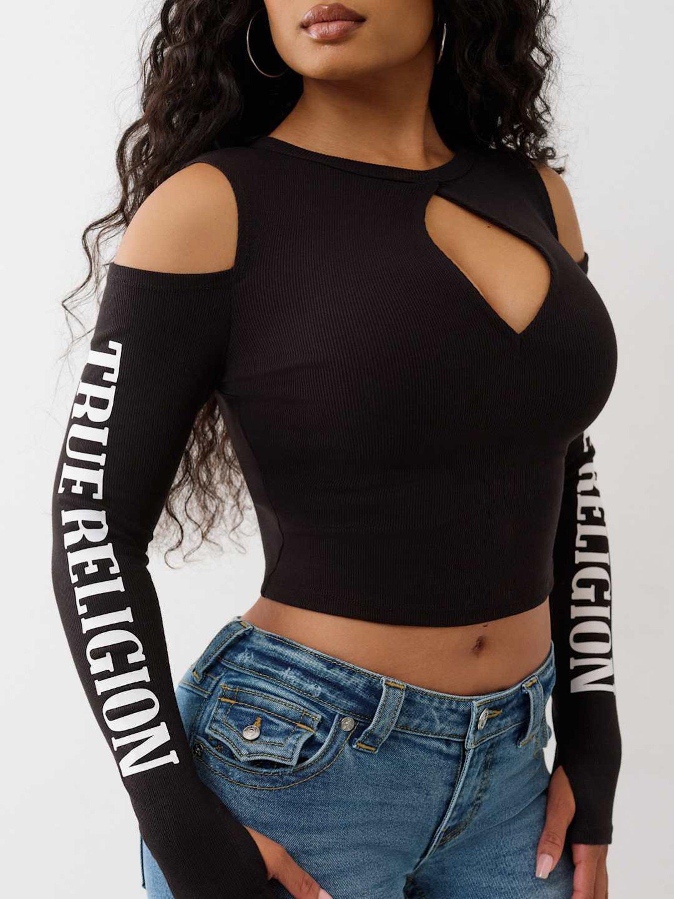 Image 4 of 5 of TRUE RELIGION Branded Cut Out Long Sleeve Top - Black