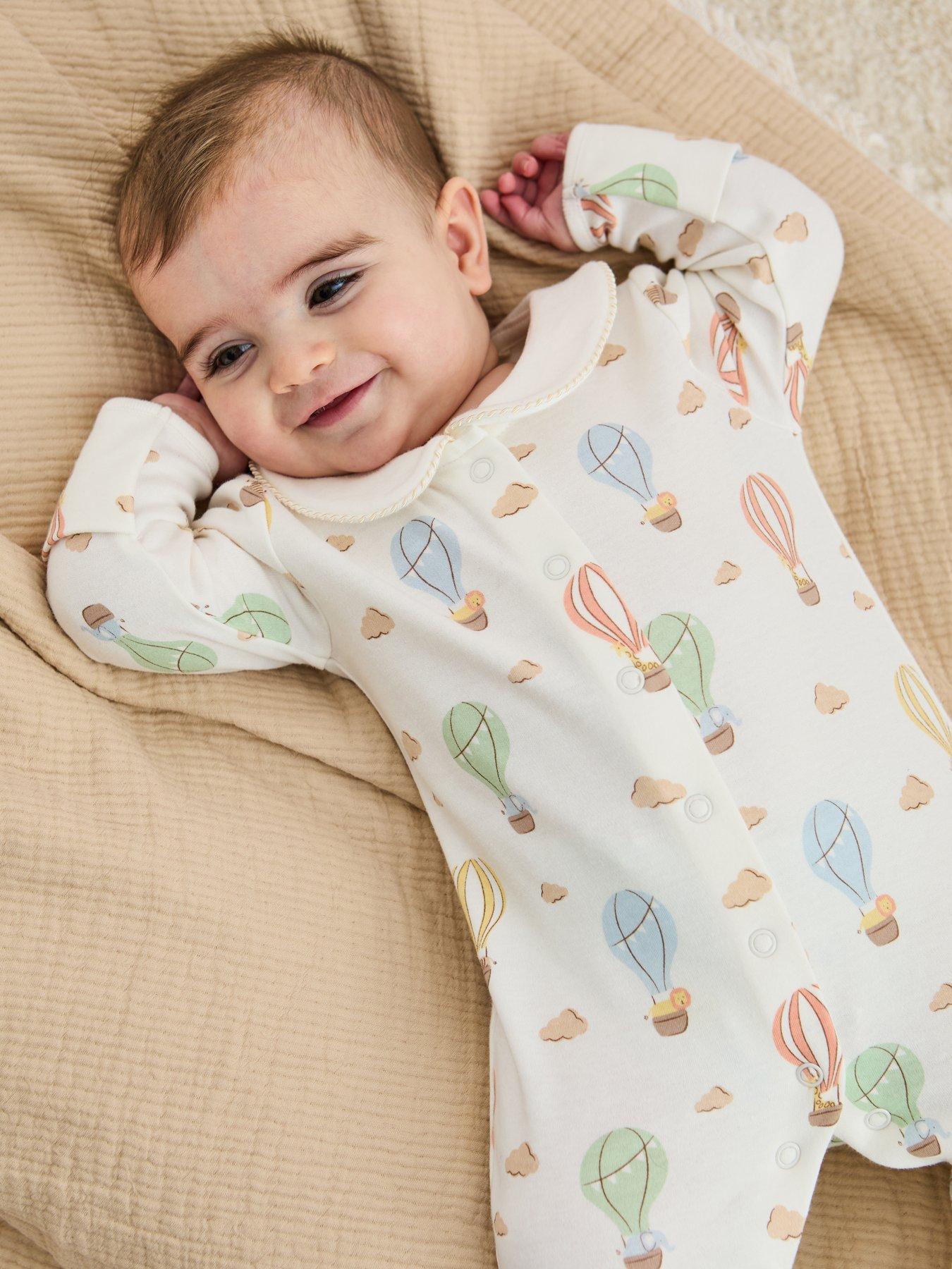 JoJo Maman Bebe Baby Unisex Hot Air Balloon Printed Sleepsuit - Cream
