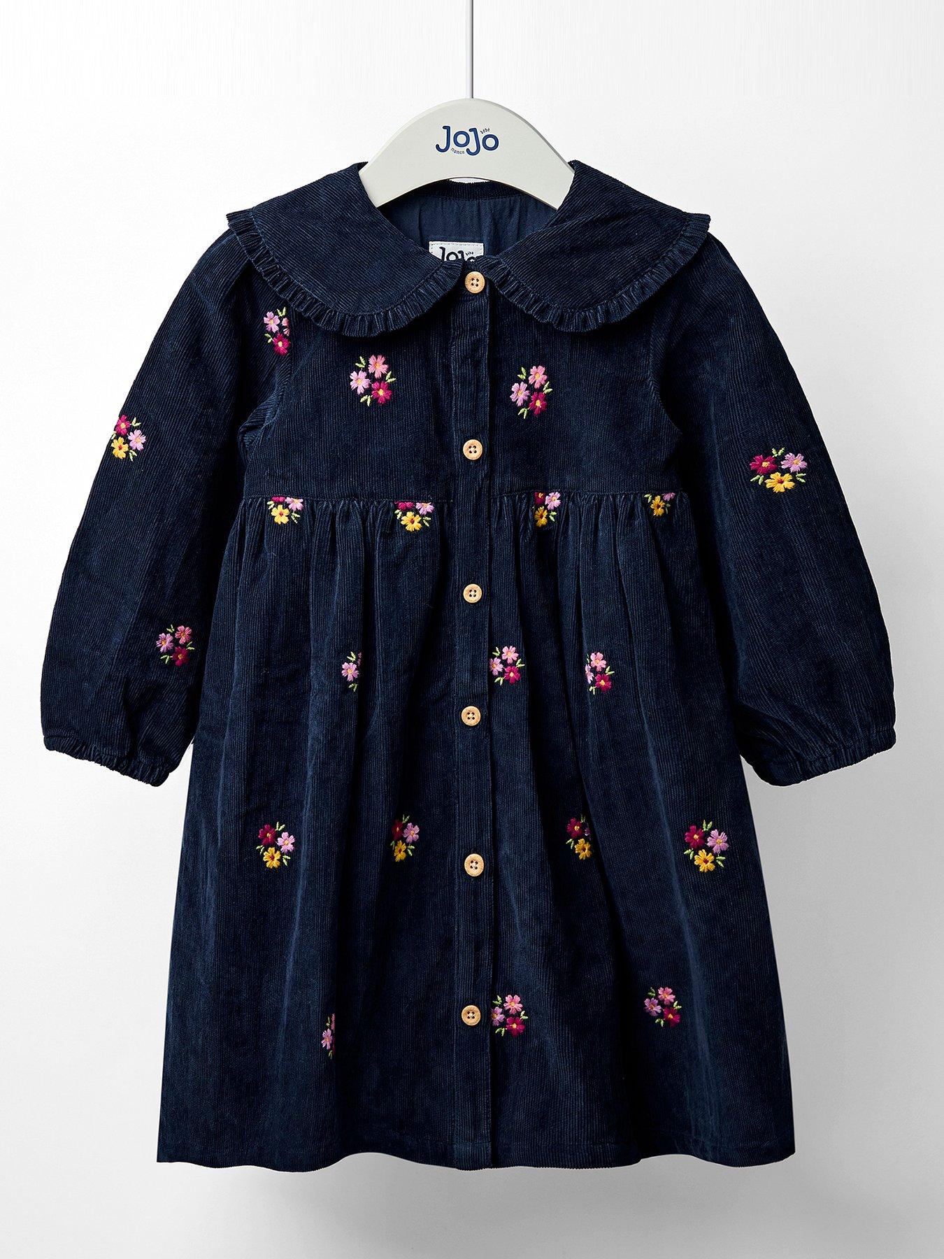 JoJo Maman Bebe Toddler Girls Floral Embroidered Button Through Dress - Multi
