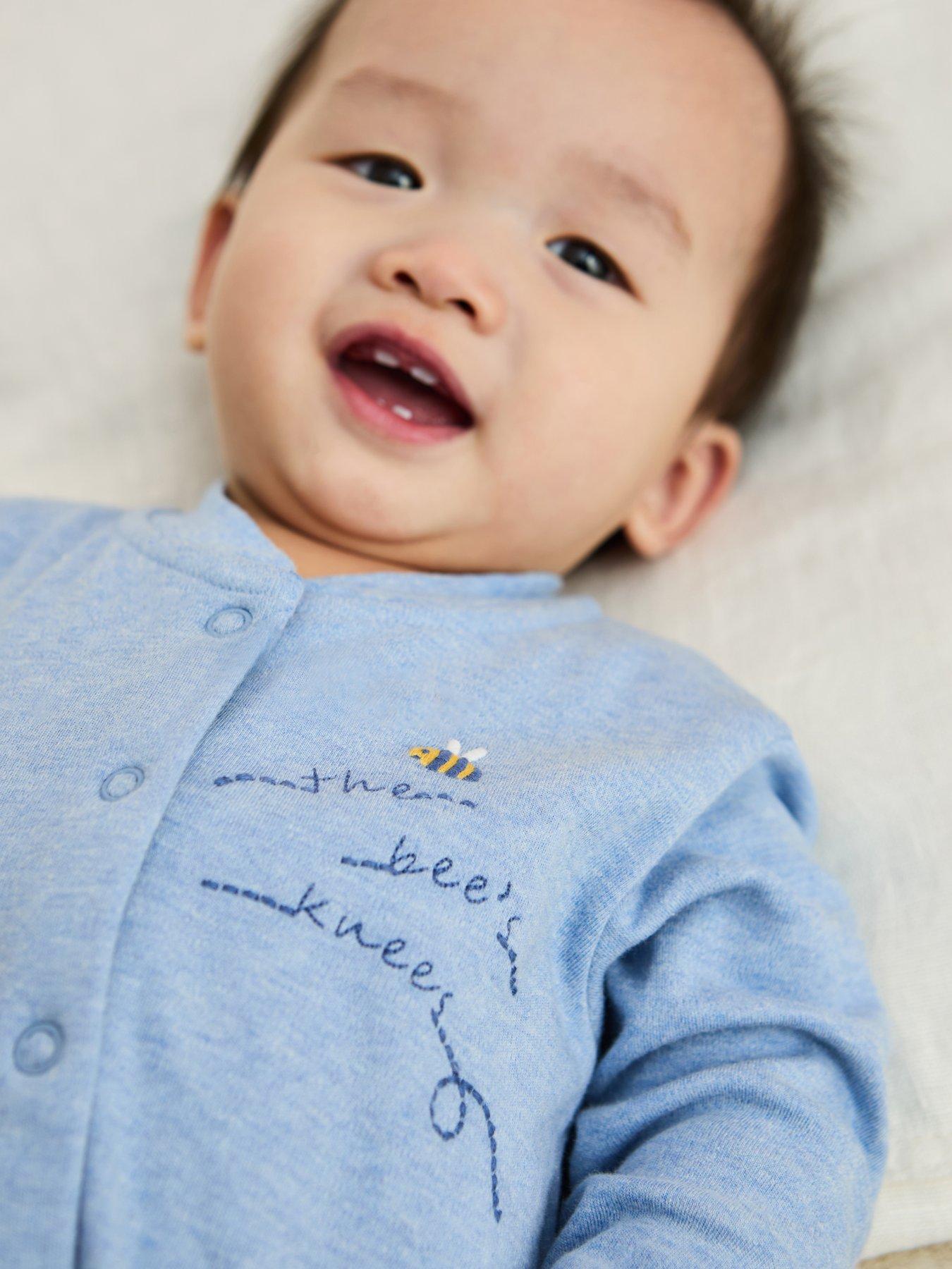 Image 2 of 4 of JoJo Maman Bebe Baby Boys Bee Applique Sleepsuit - Blue