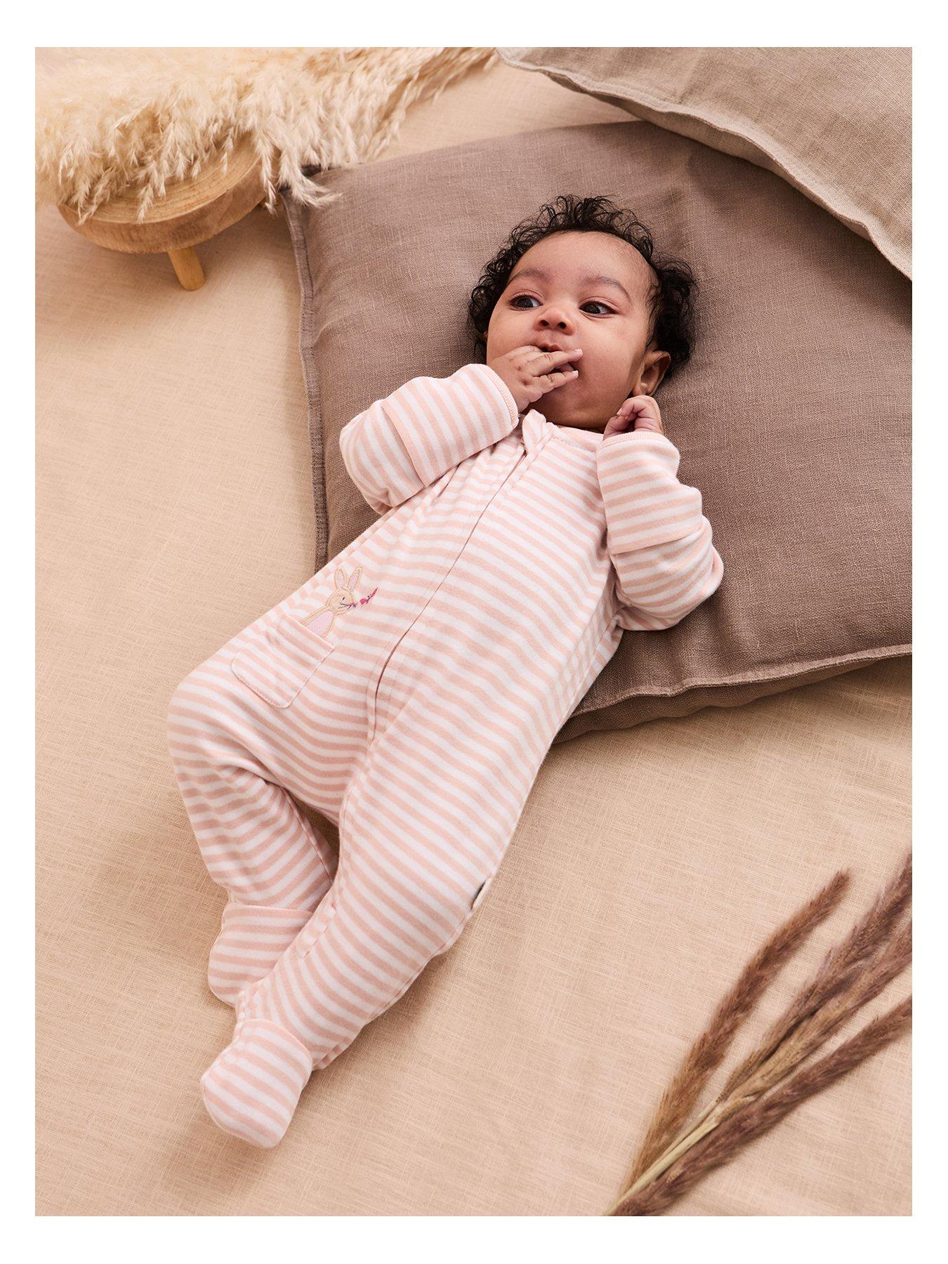 JoJo Maman Bebe Baby Girls Bunny Embroidered Sleepsuit - Pink