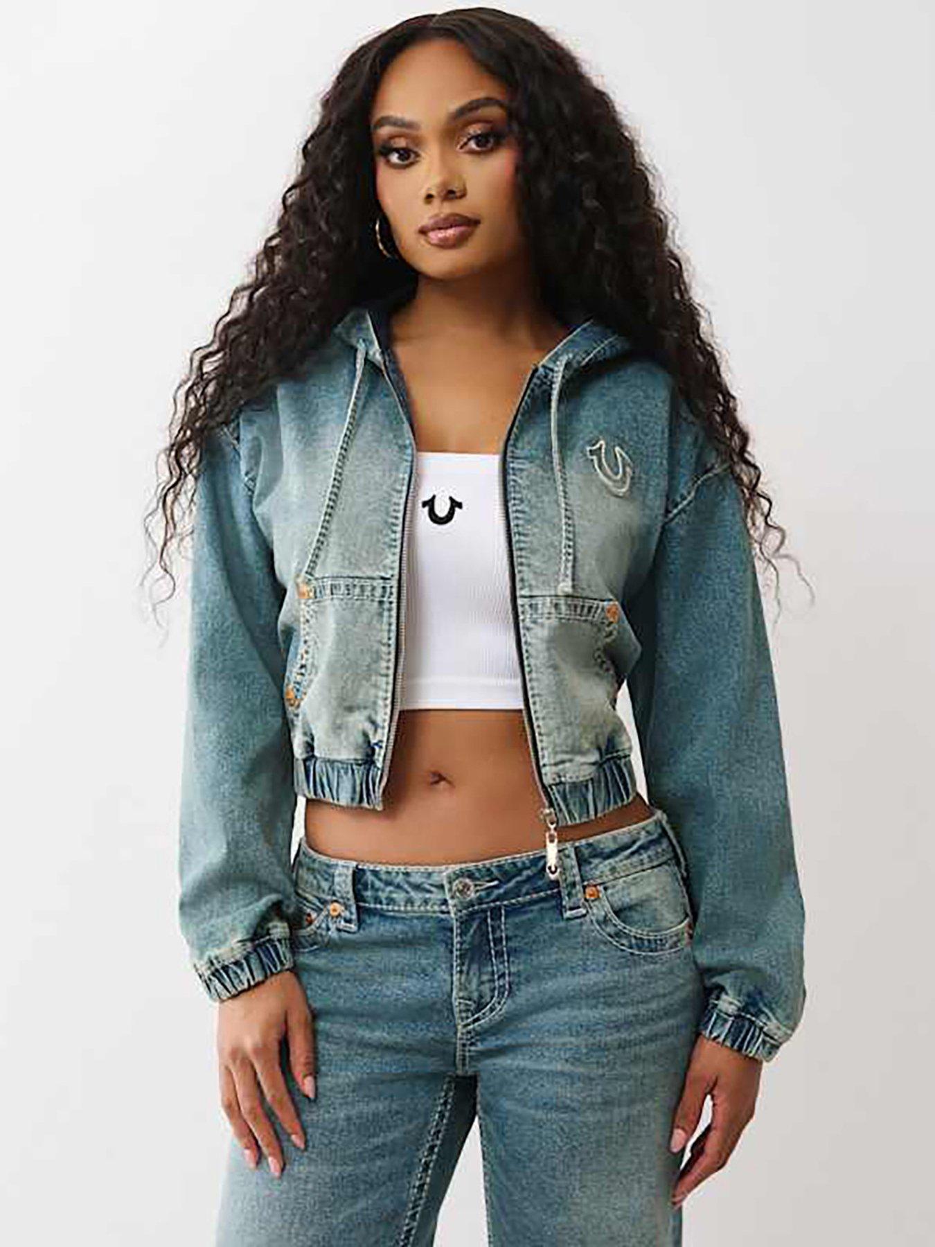 TRUE RELIGION Denim Zip Up Hoodie Big T-Shirt - Mid Wash