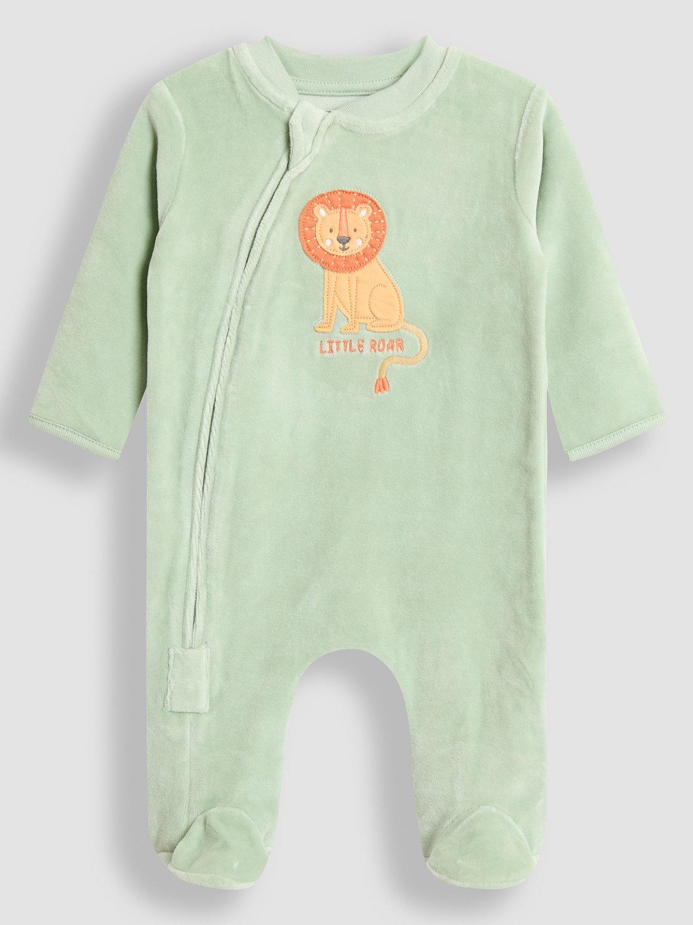 JoJo Maman Bebe Baby Unisex Lion Velour Applique All-In-One - Green