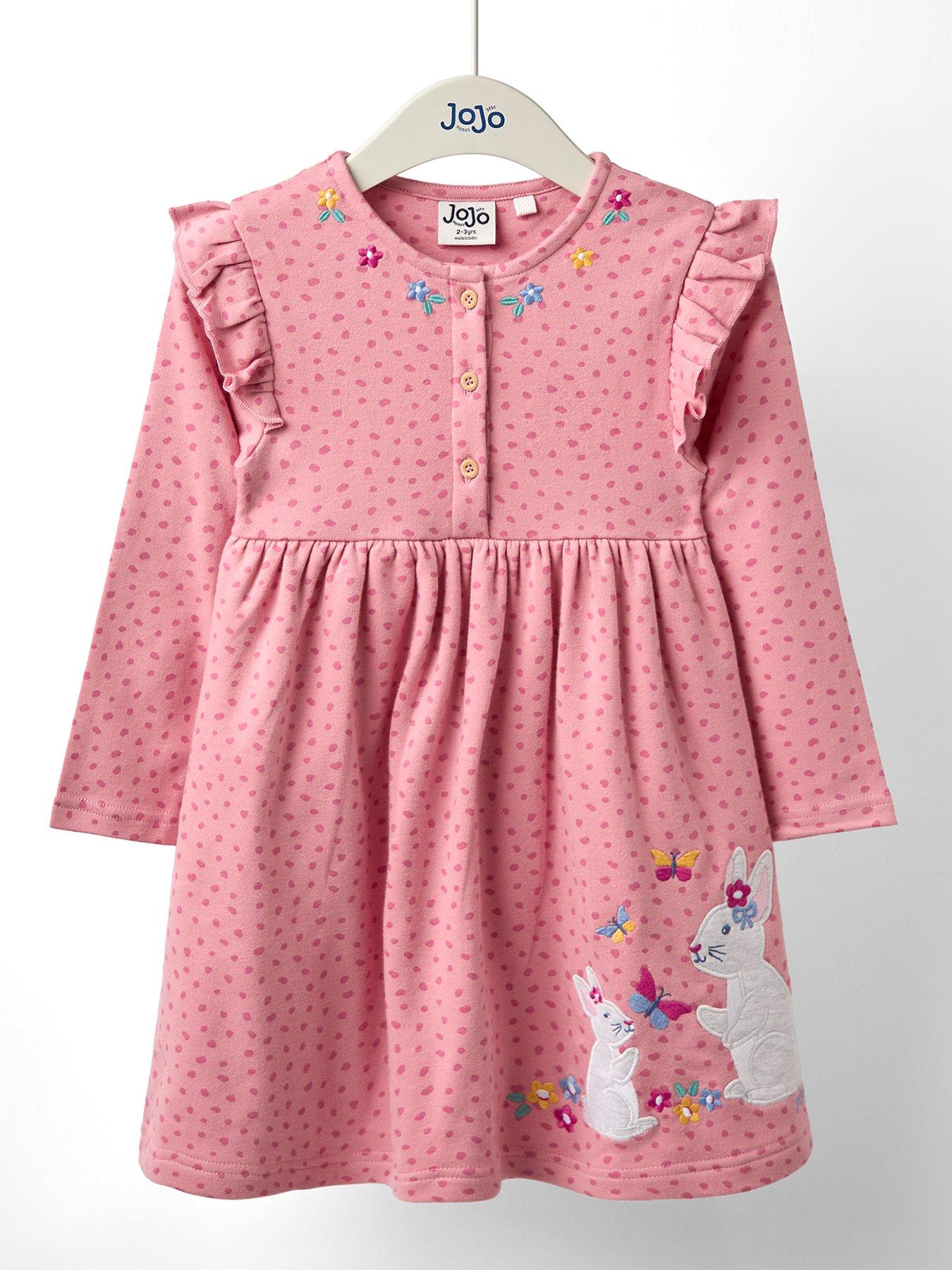 JoJo Maman Bebe Toddler Girls Bunny Applique Frill Shoulder Dress - Pink