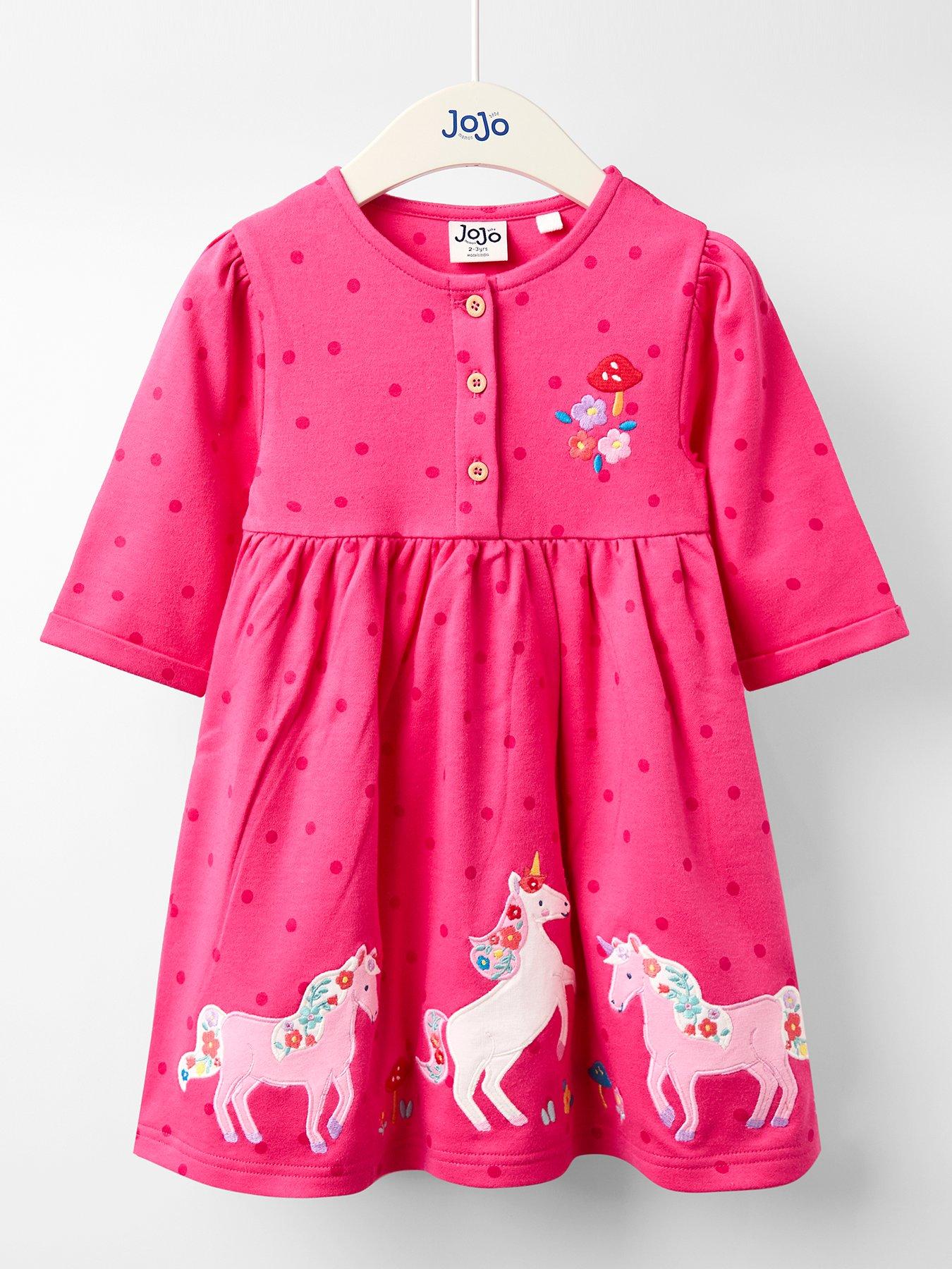 JoJo Maman Bebe Toddler Girls Unicorn Applique Button Front Dress - Pink
