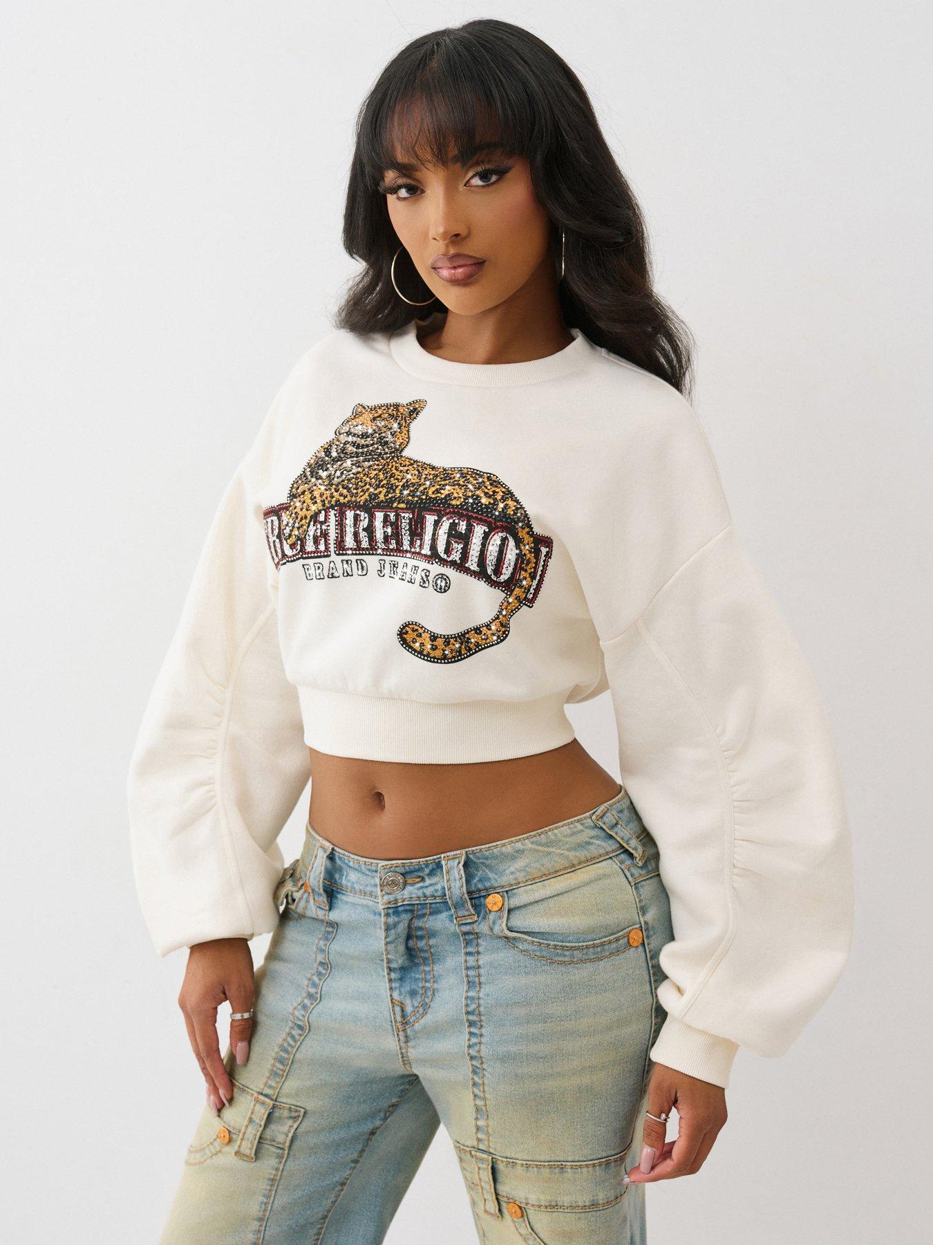 true-religion-crystal-leopard-ruched-sleeve-cropped-sweatshirt-whiteoutfit