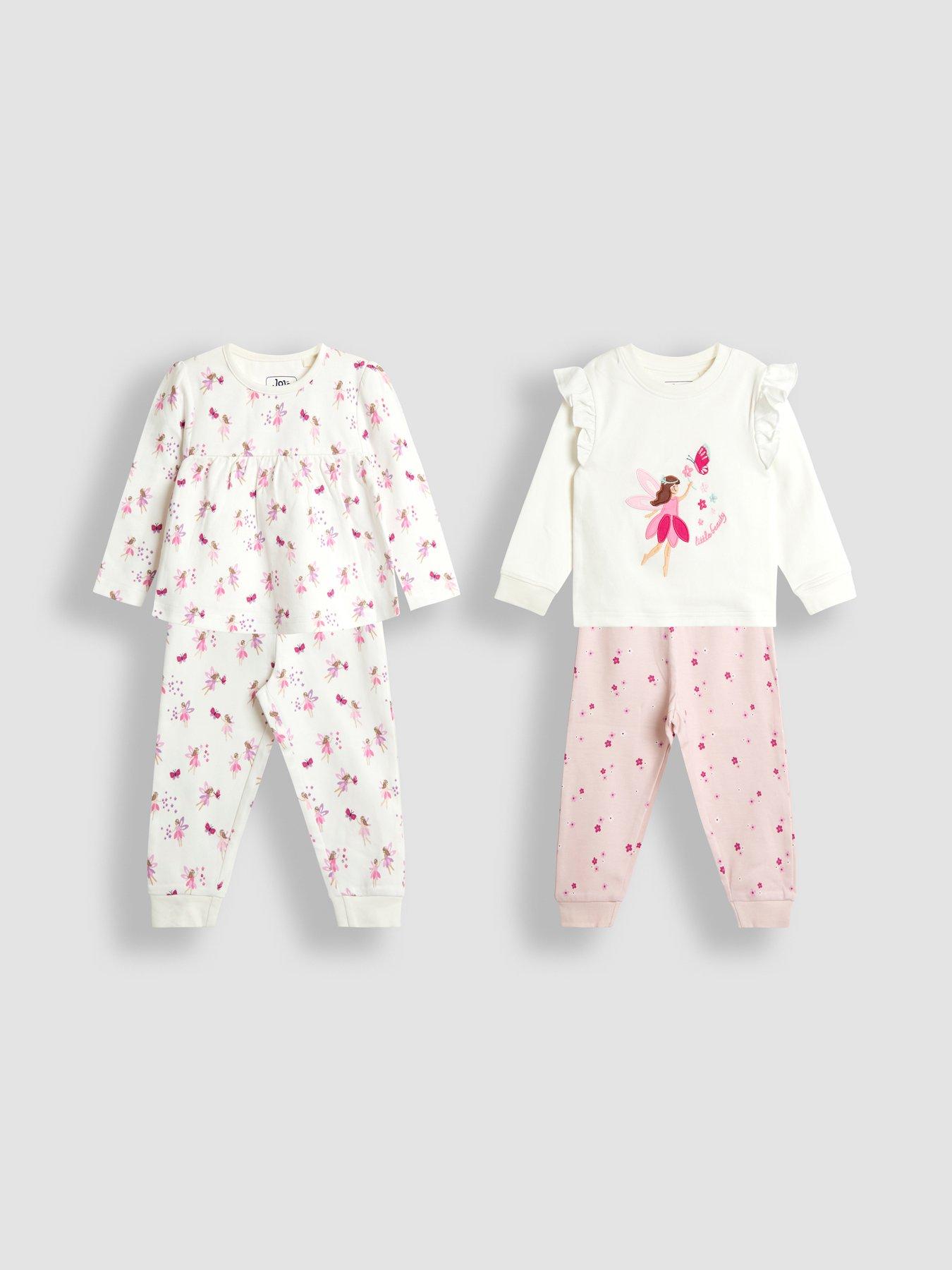 JoJo Maman Bebe Toddler Girls 2 Pack Fairy Print Jersey Pyjamas - Pink