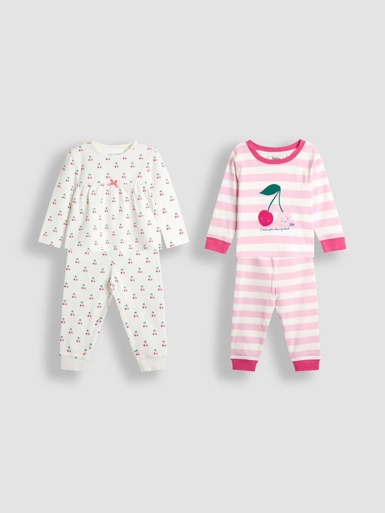 JoJo Maman Bebe Toddler Girls 2 Pack Cherry Print Jersey Pyjamas - Pink