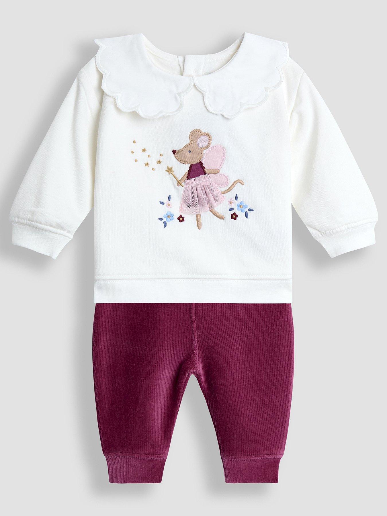 JoJo Maman Bebe Baby Girls Fairy Mouse Sweatshirt  &  Velour Legging Set - Red