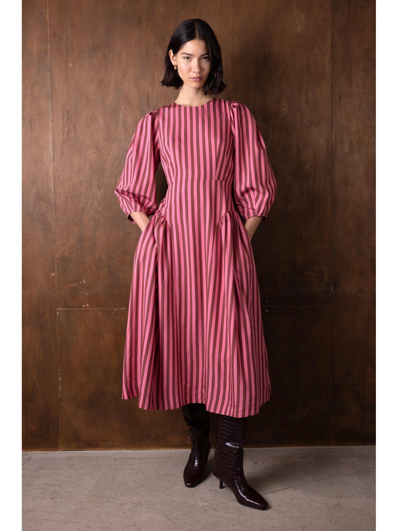 Vi.ve.re Pippa Stripe Dress - Choclate Brown/Pink