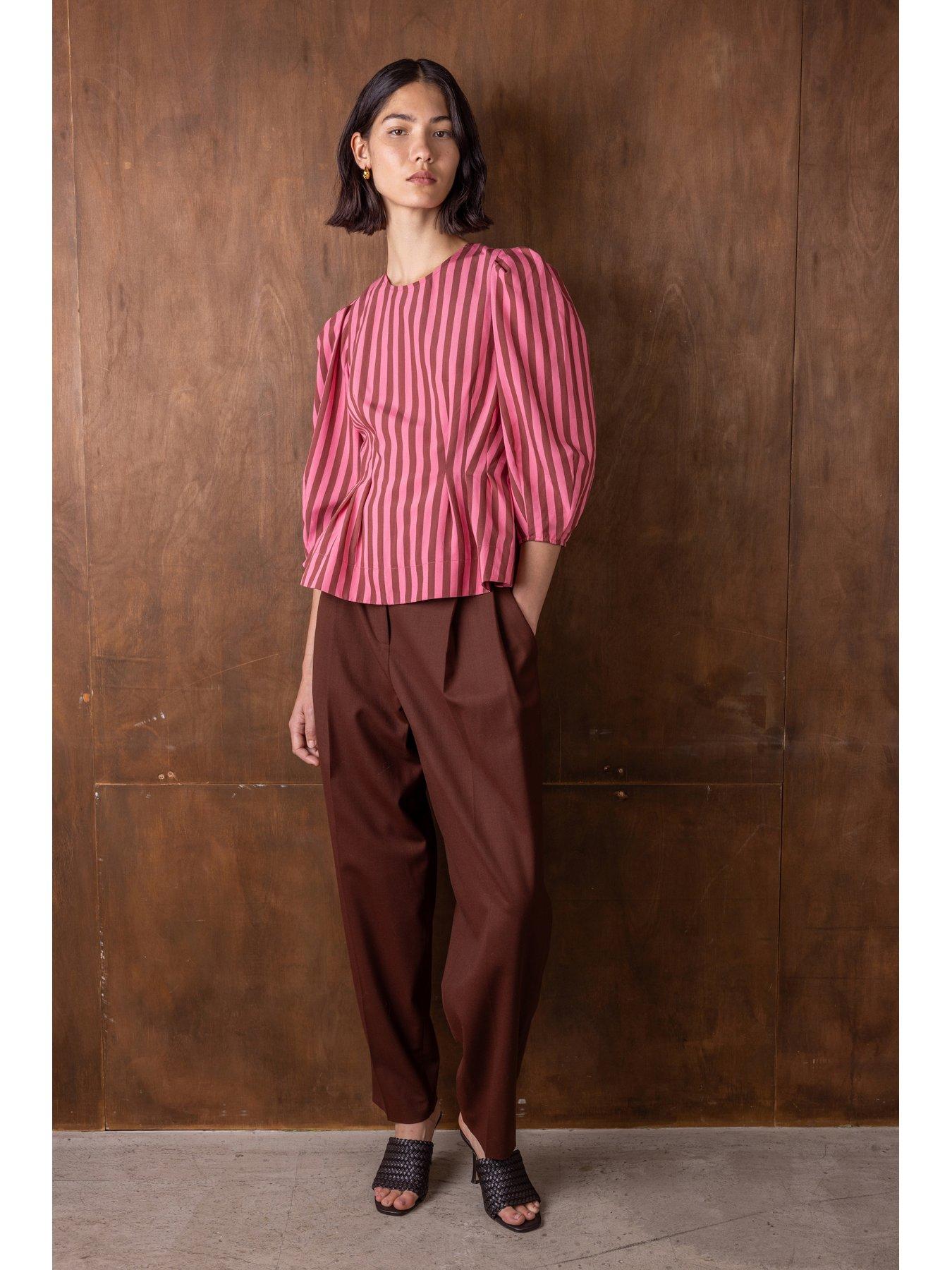 Vi.ve.re Ada Striped Organza Top - Pink/Brown