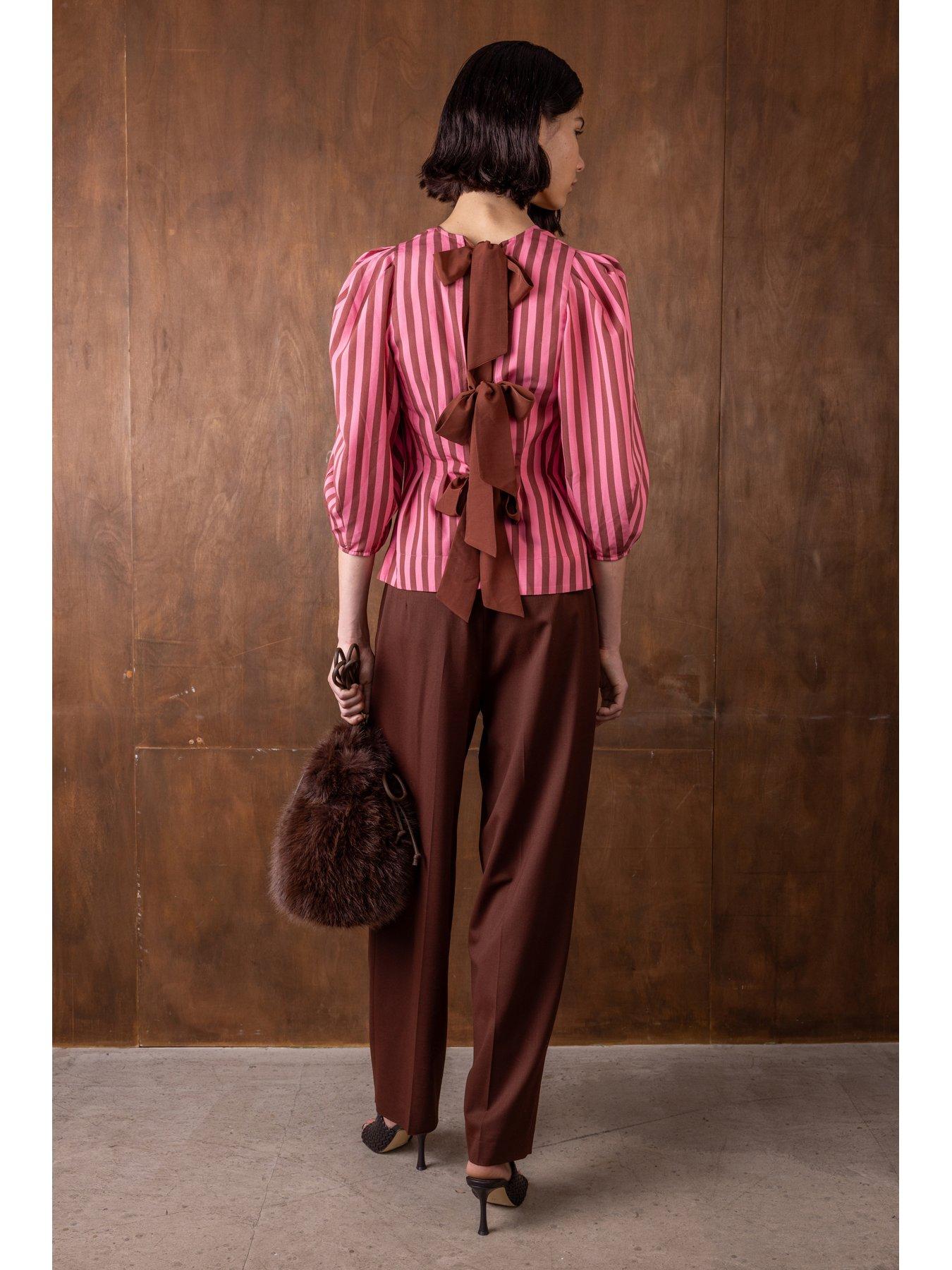Image 2 of 4 of Vi.ve.re Ada Striped Organza Top - Pink/Brown