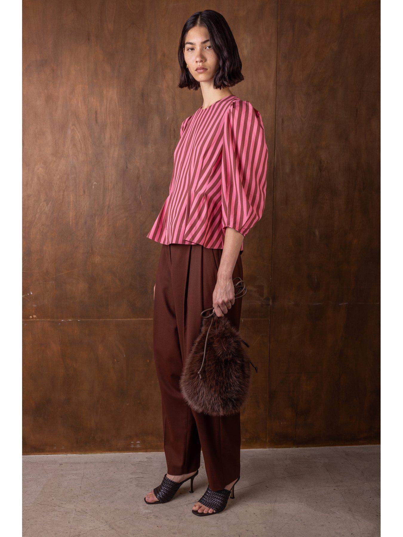 Image 3 of 4 of Vi.ve.re Ada Striped Organza Top - Pink/Brown