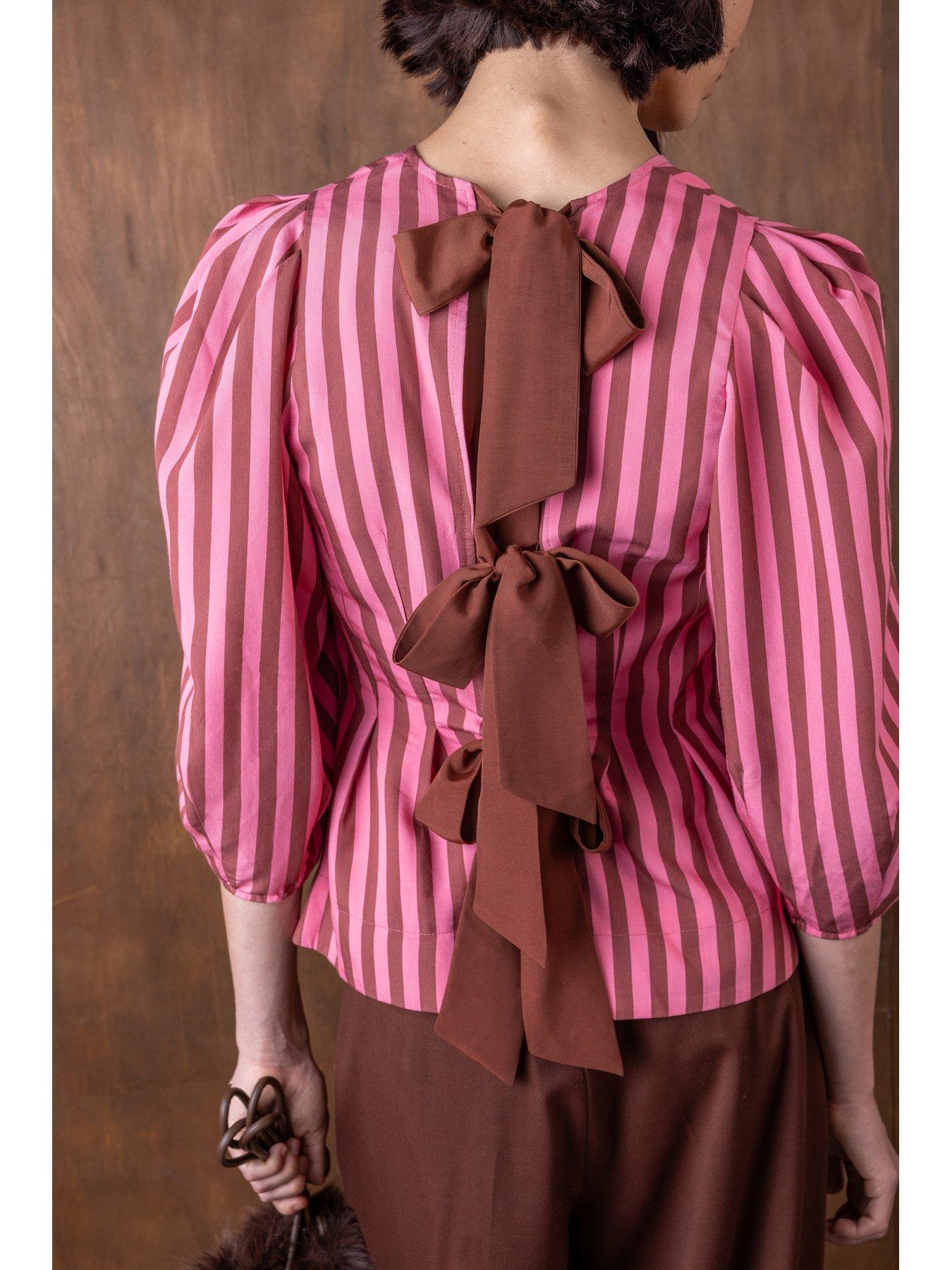 Image 4 of 4 of Vi.ve.re Ada Striped Organza Top - Pink/Brown