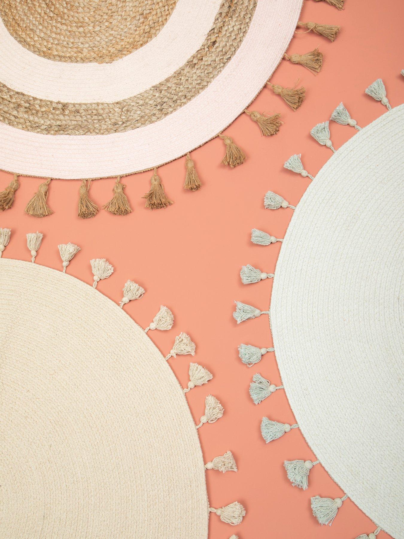 undefined Kids Blue Round Rug With Tassels