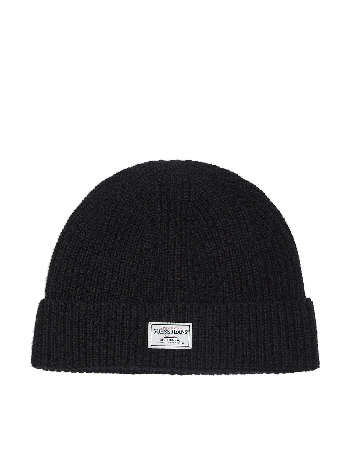 Image 1 of 1 of Guess Jeans Patch Logo Knitted Beanie - Black