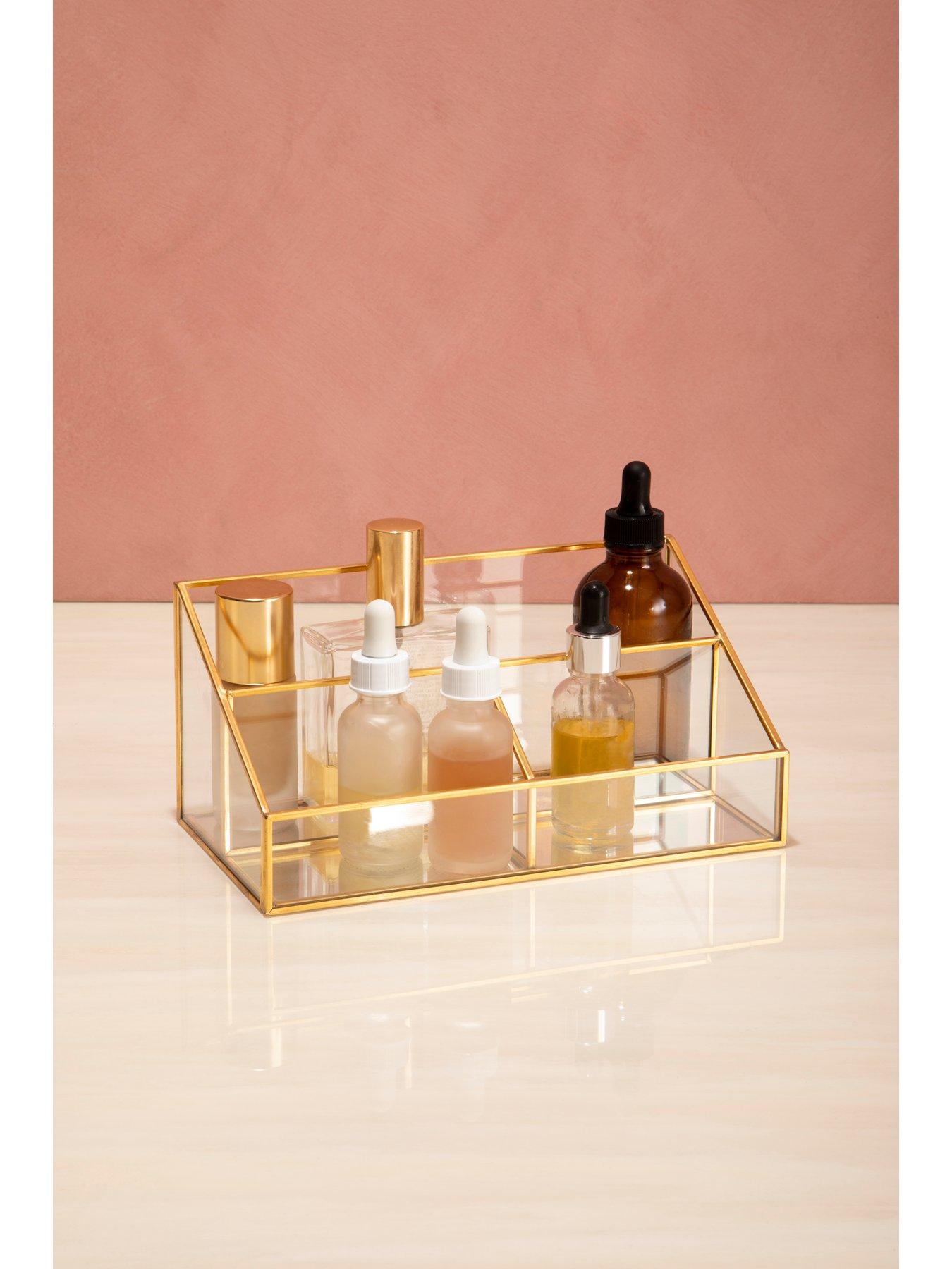 undefined Beauty Glass Makeup Organiser With 3 Compartments