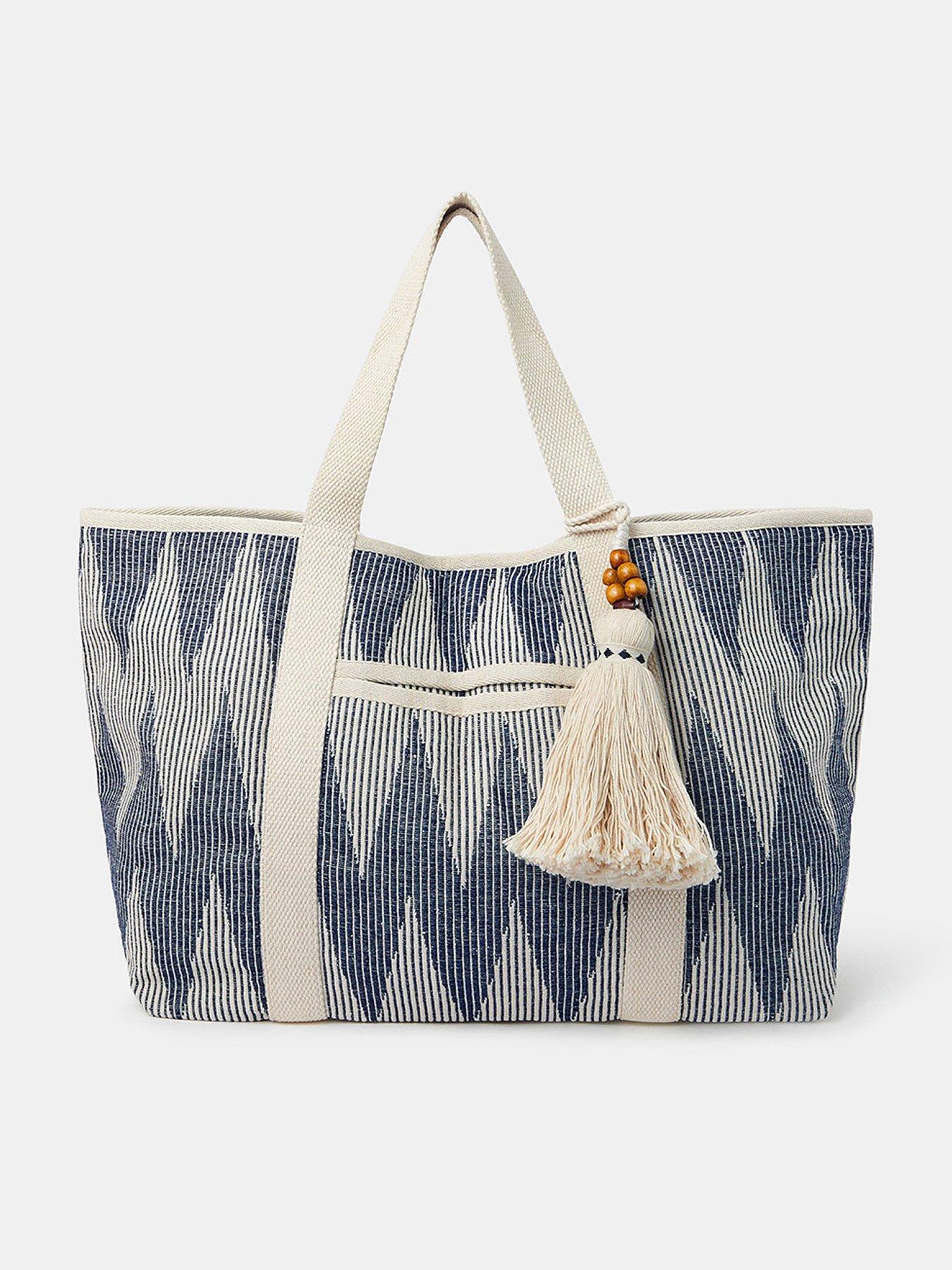 Image 1 of 5 of Accessorize Chevron Canvas Beach Bag - Blue