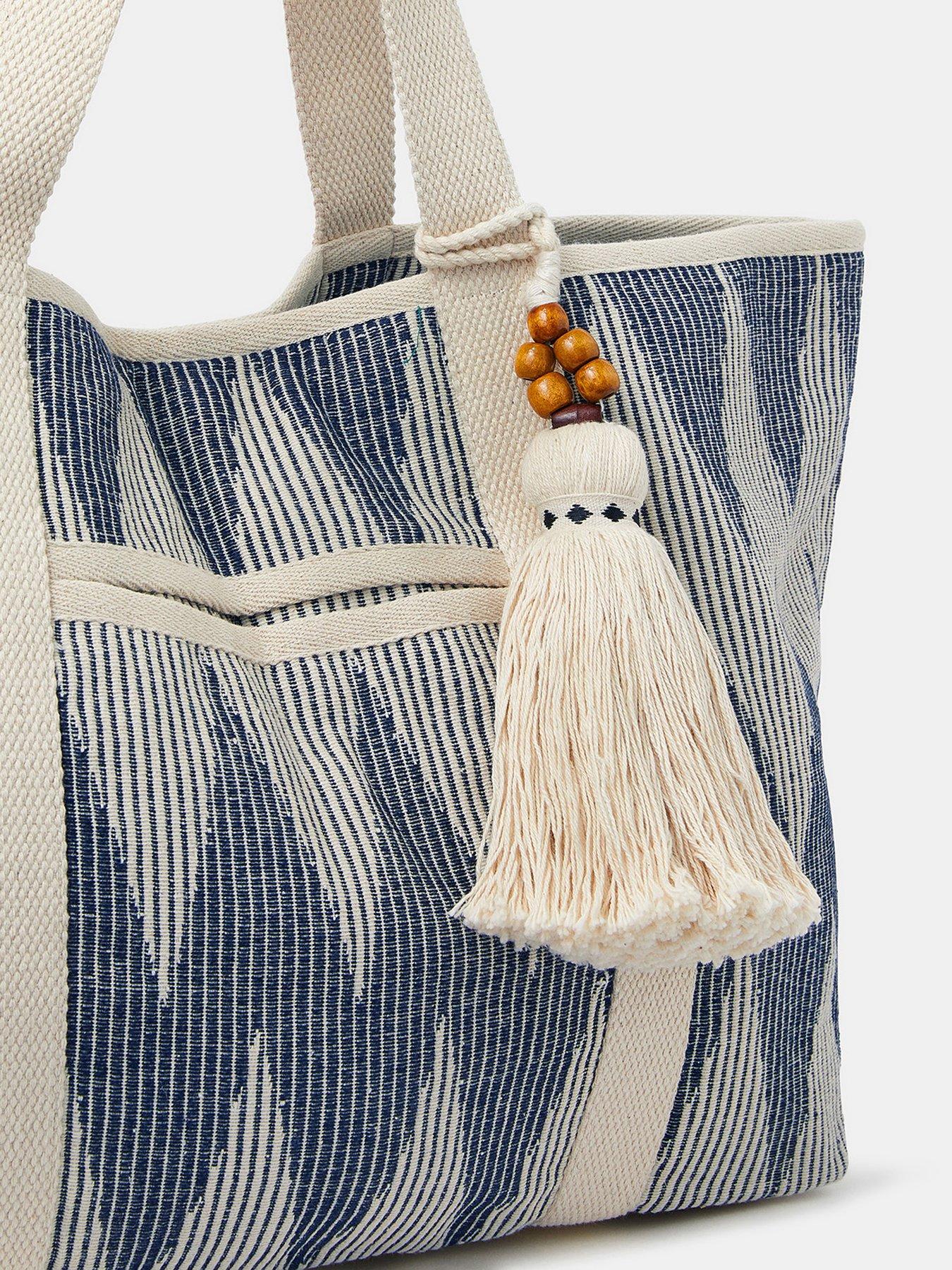 Image 4 of 5 of Accessorize Chevron Canvas Beach Bag - Blue