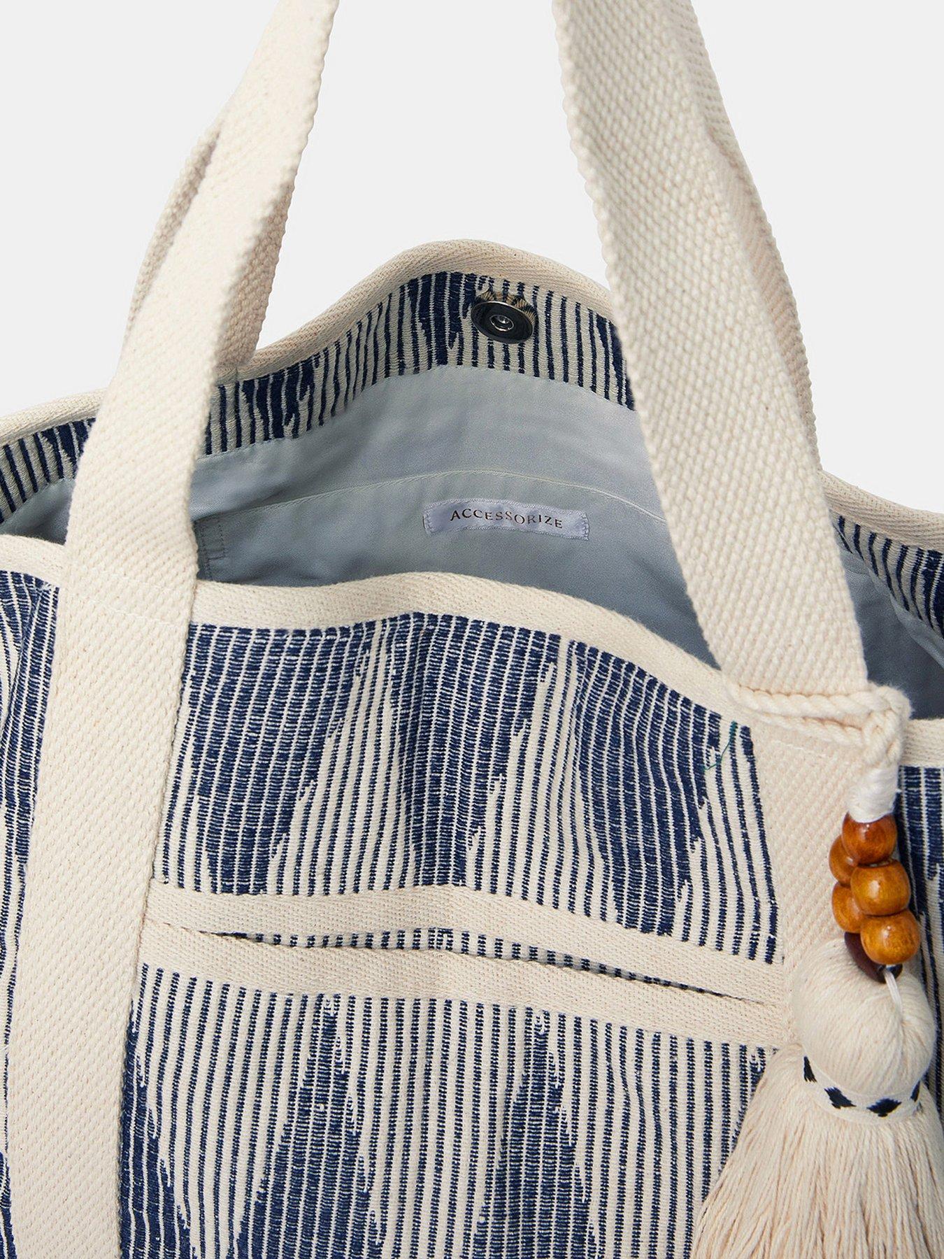 Image 5 of 5 of Accessorize Chevron Canvas Beach Bag - Blue