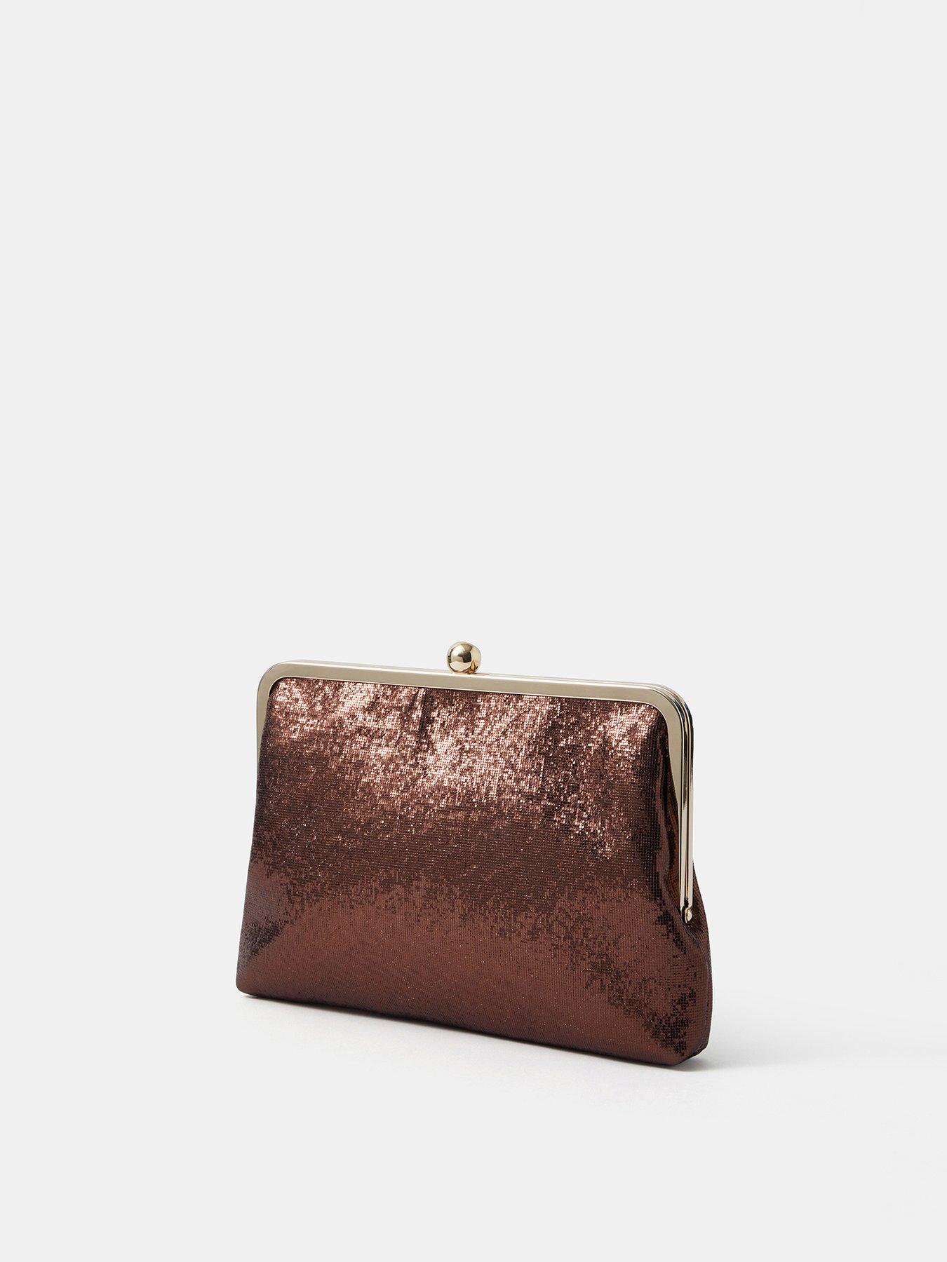 Image 3 of 5 of Accessorize Large Metallic Clip Frame Clutch Bag - Brown