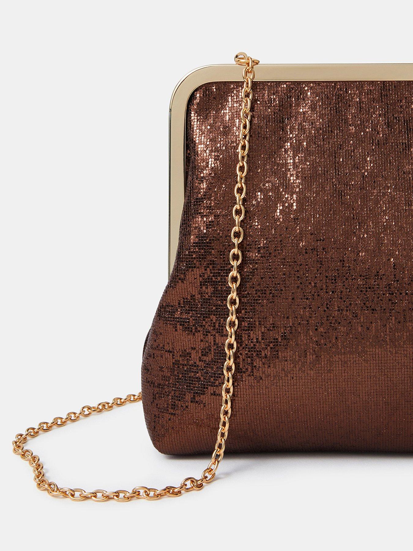 Image 4 of 5 of Accessorize Large Metallic Clip Frame Clutch Bag - Brown