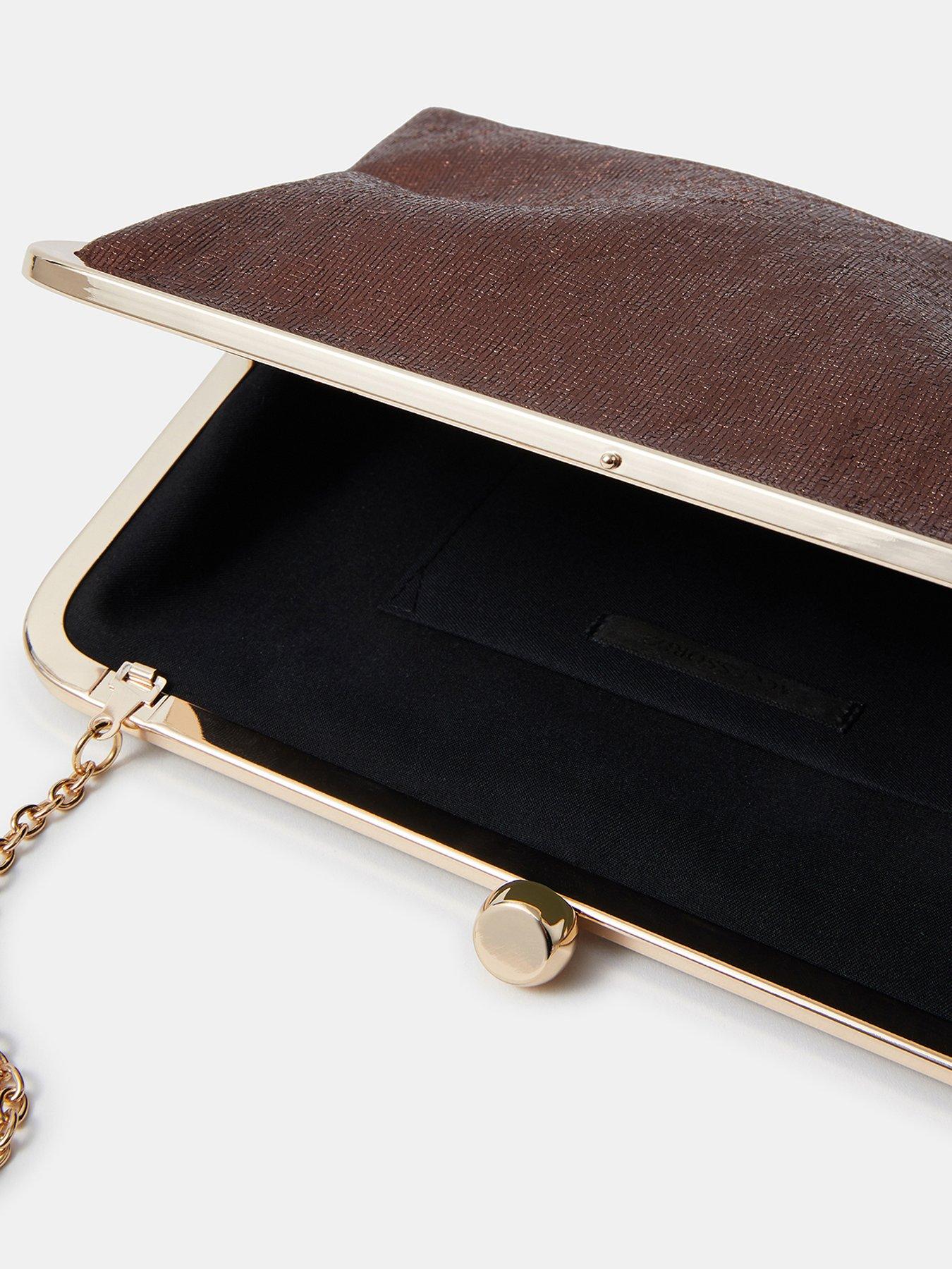 Image 5 of 5 of Accessorize Large Metallic Clip Frame Clutch Bag - Brown