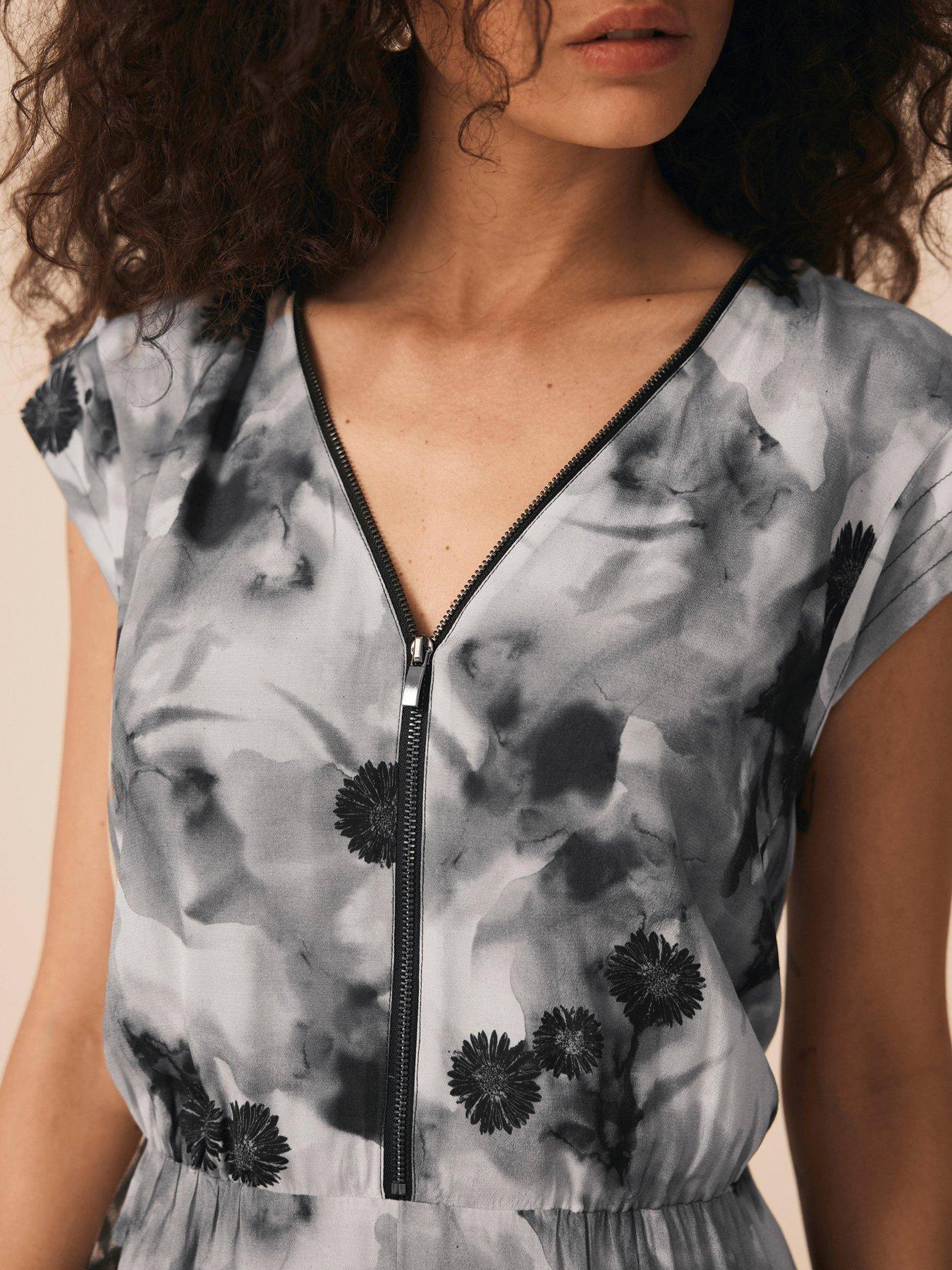 Image 4 of 6 of Mint Velvet Abstract Print Zip Dress - Grey