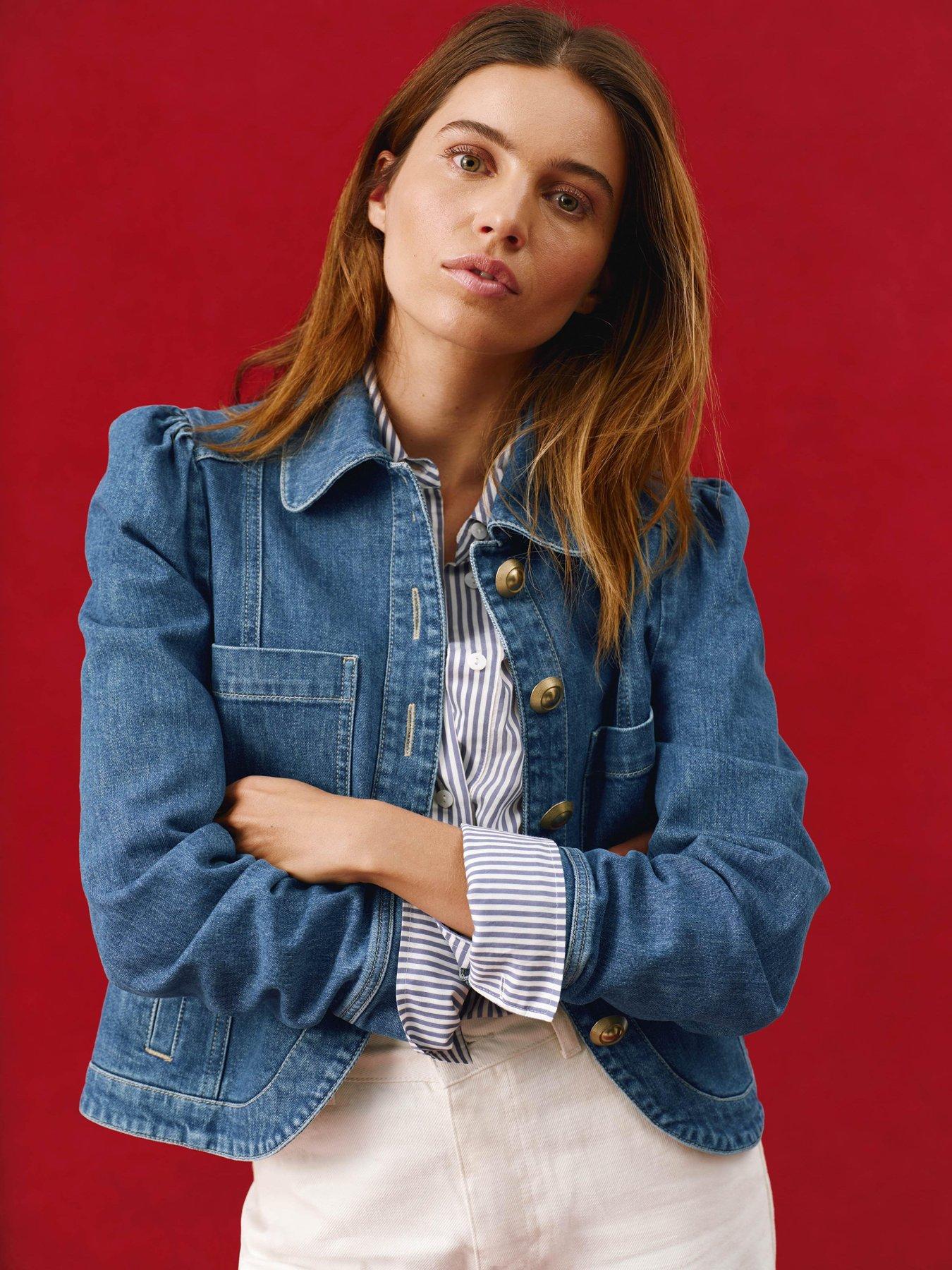 Mint Velvet Button Detail Denim Jacket - Blue