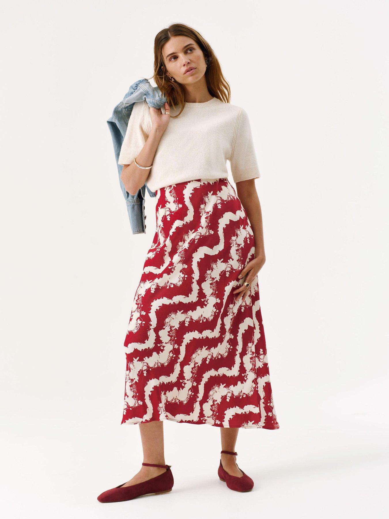 Mint Velvet Abstract Floral Print Skirt - Red